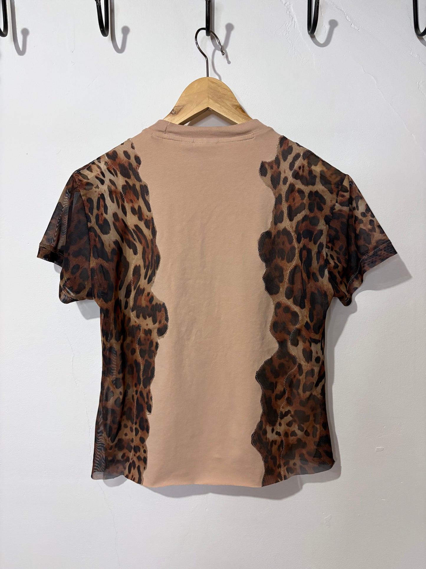 Vintage Y2K adidas leopard print sheer mesh wavy patchwork baby tee tshirt.