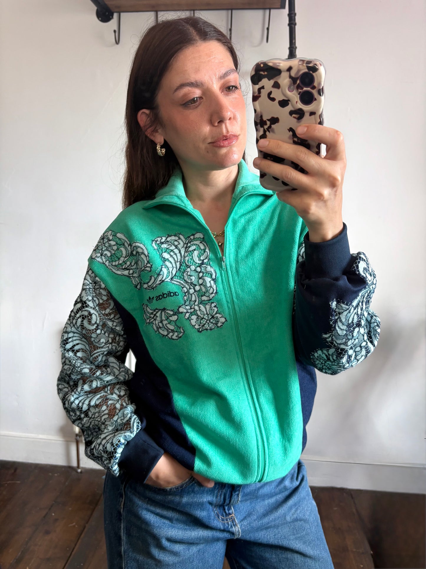 Vintage Y2K adidas baby blue lace patchwork track jacket.
