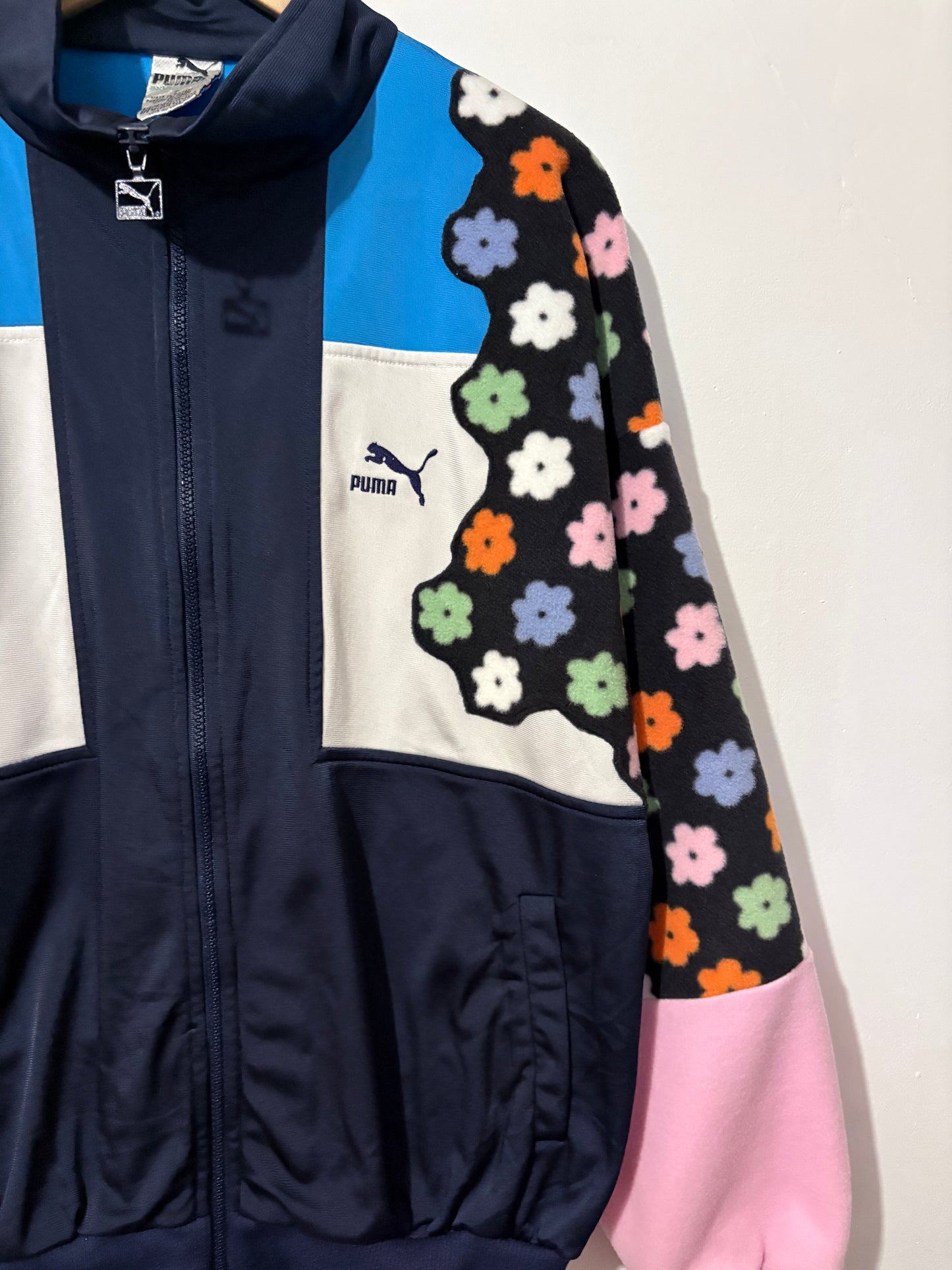 Vintage Y2K Puma flower floral pastel fleece patchwork track jacket.
