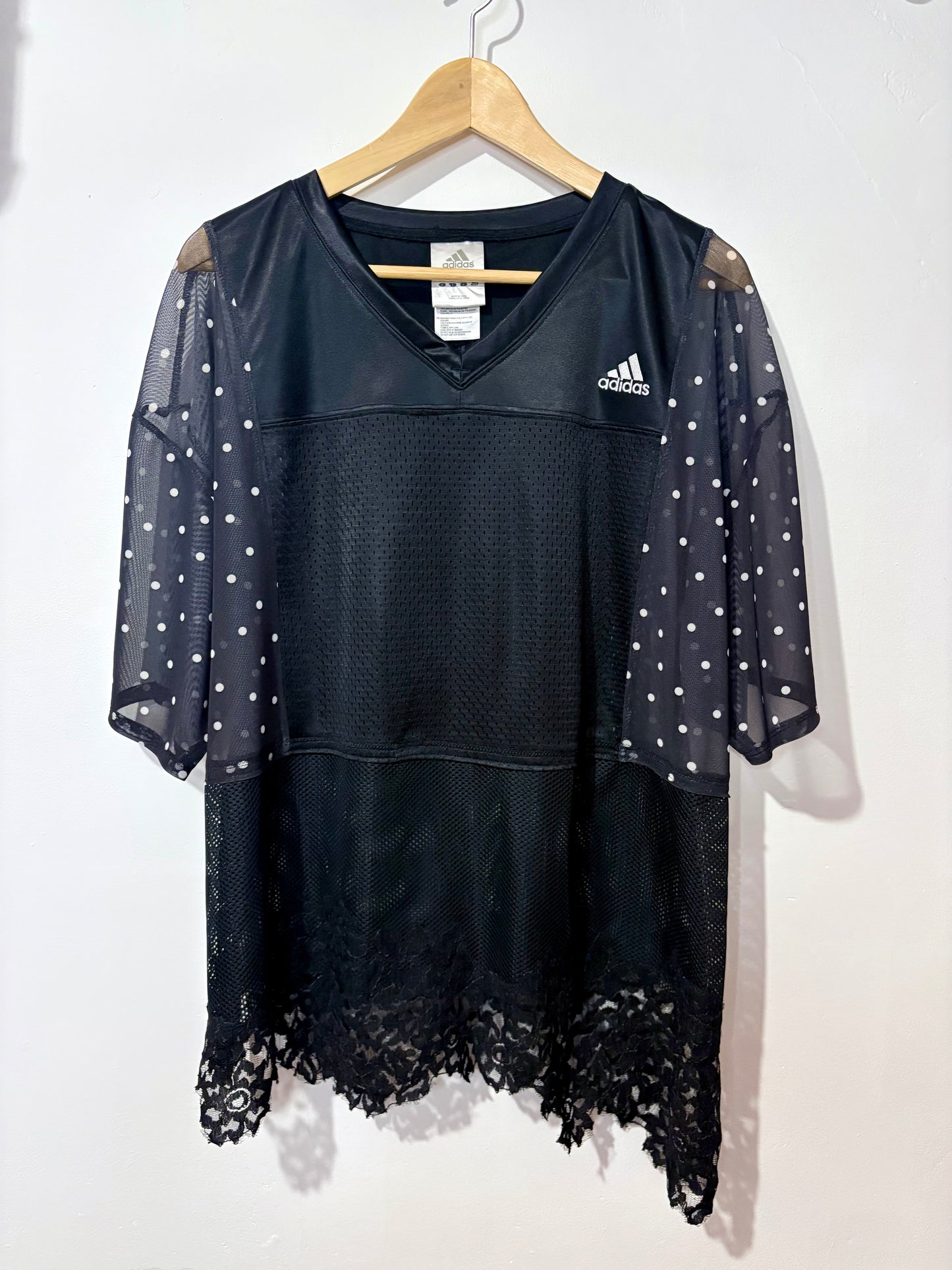 Vintage Y2K adidas polka dot sheer mesh lace patchwork tshirt