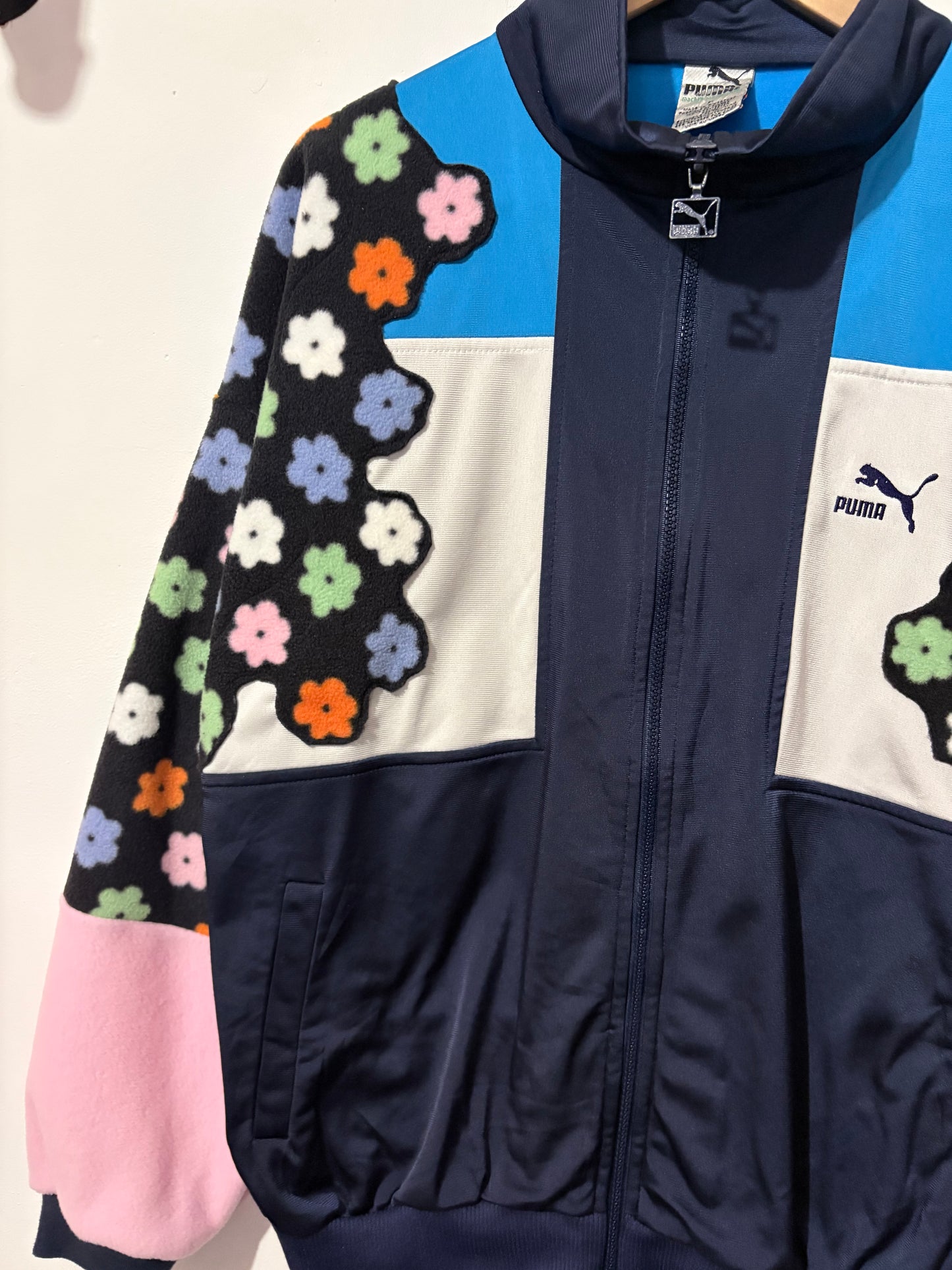 Vintage Y2K Puma flower floral pastel fleece patchwork track jacket.