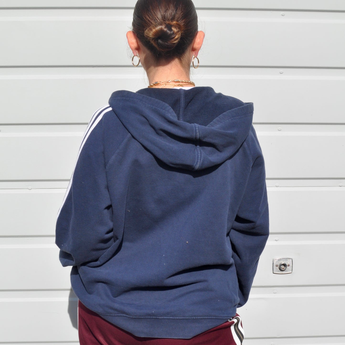 Navy blue adidas leopard patch hoodie sweatshirt.