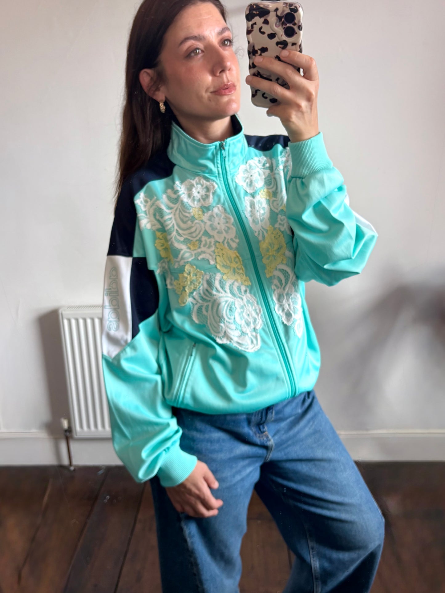 Vintage Y2K adidas pastel lace patchwork track jacket.