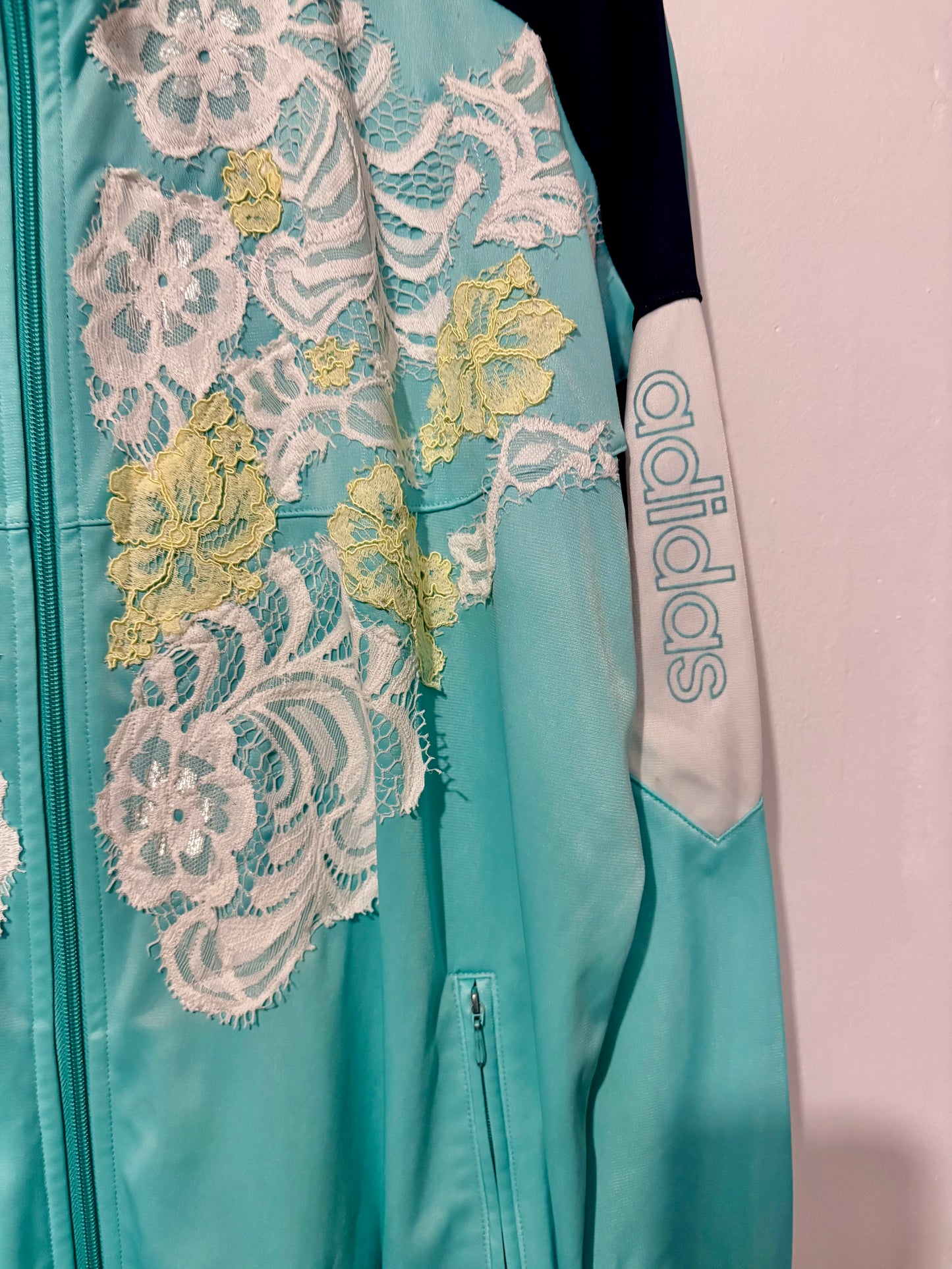 Vintage Y2K adidas pastel lace patchwork track jacket.