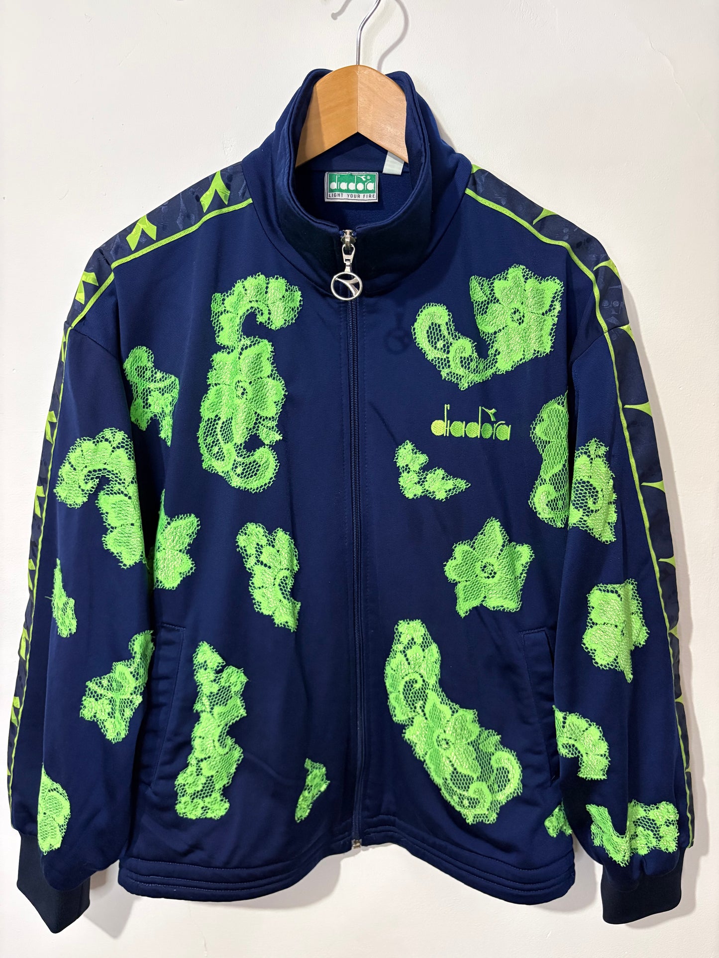 Vintage Y2K diadora lime green  lace patchwork track jacket.