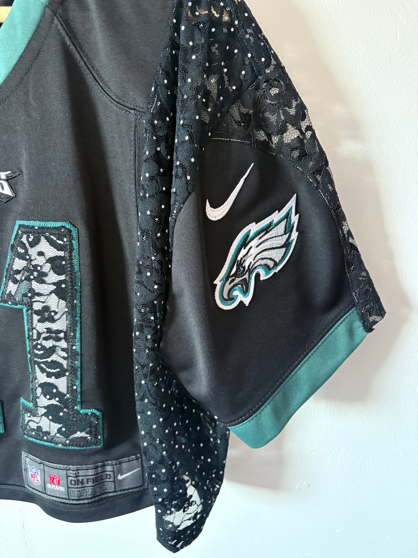 Vintage Y2K Nike NFL Philadelphia Eagles polka dot lace sheer mesh cropped jersey tshirt.