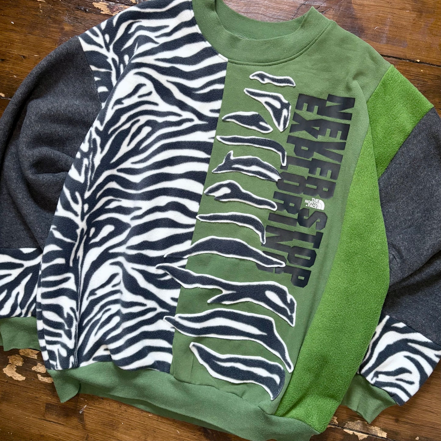 North Face zebra stripe fleece sweatshirt