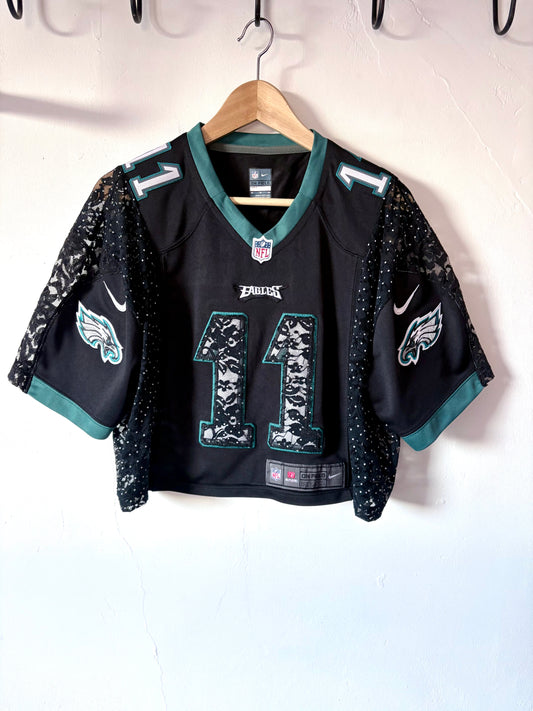Vintage Y2K Nike NFL Philadelphia Eagles polka dot lace sheer mesh cropped jersey tshirt.