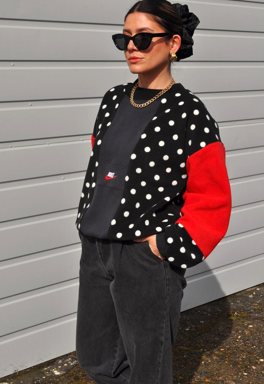 90's vintage Nike reworked polka dot fleece sweatshirt