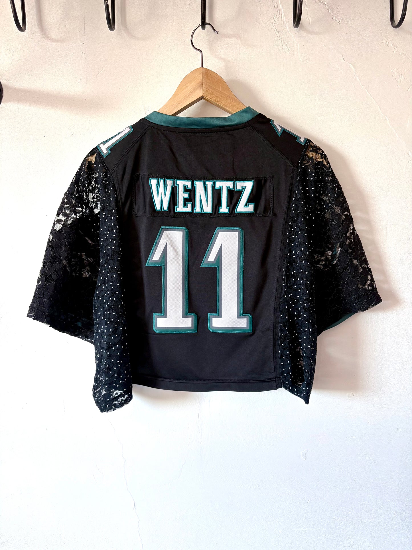 Vintage Y2K Nike NFL Philadelphia Eagles polka dot lace sheer mesh cropped jersey tshirt.