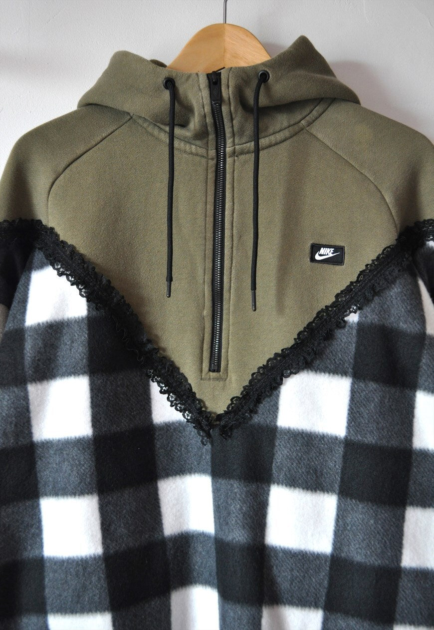 Y2K vintage reworked Nike check lace frill 1/4 zip hoodie.