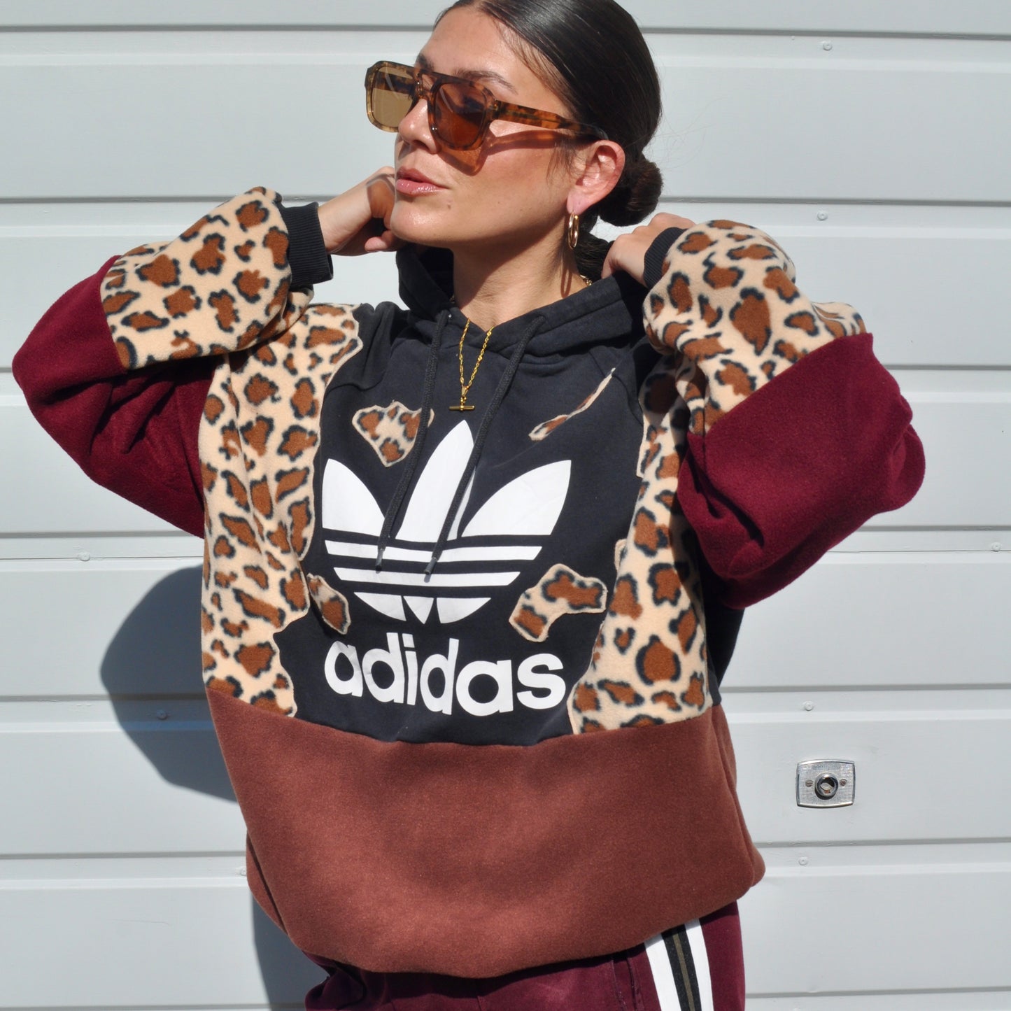 Leopard print fleece adidas hooded sweatshirt