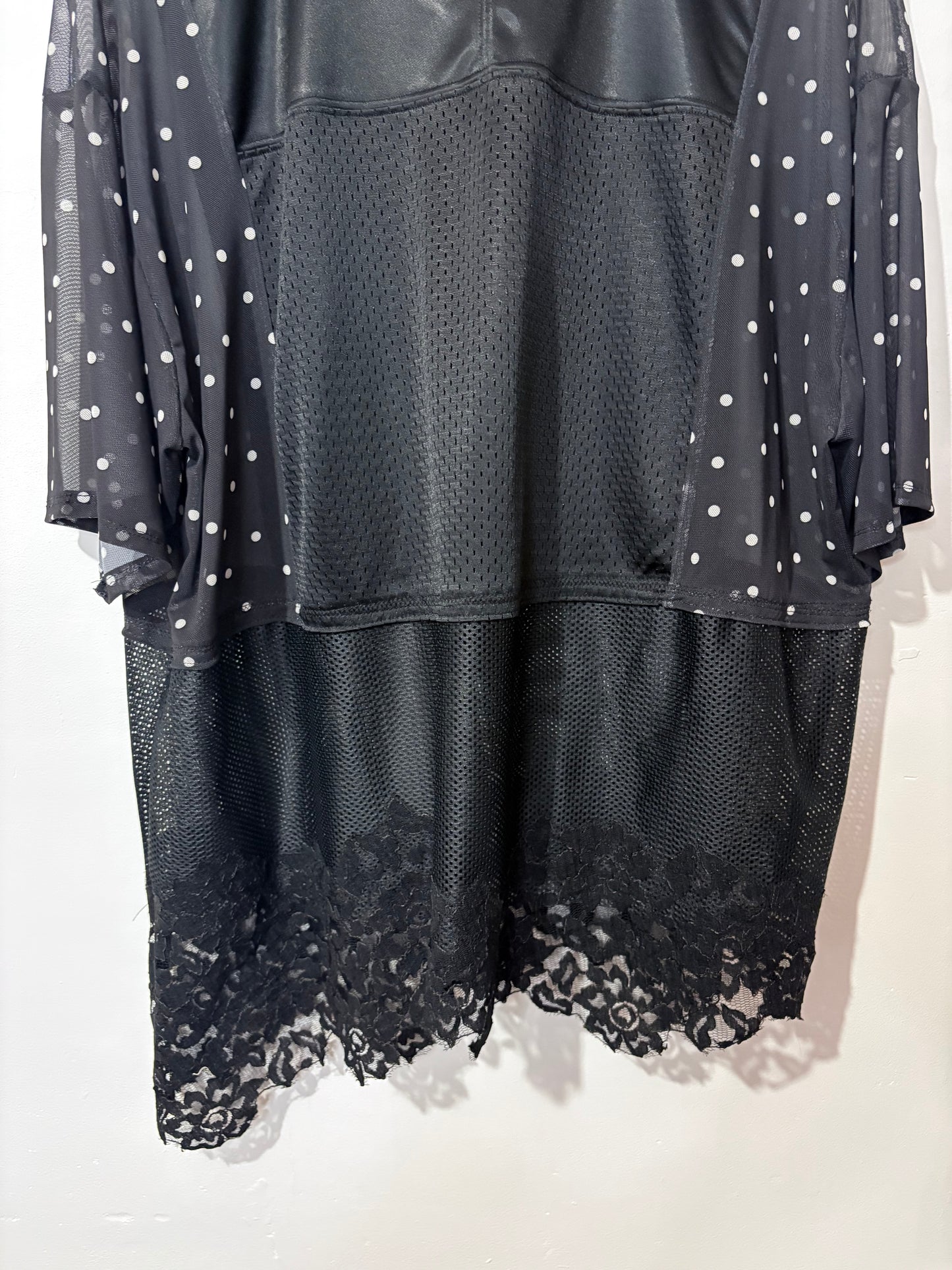 Vintage Y2K adidas polka dot sheer mesh lace patchwork tshirt