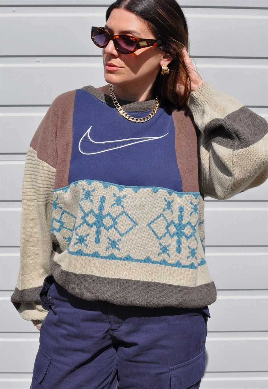 90's vintage Nike reworked abstract pattern knit sweatshirt.