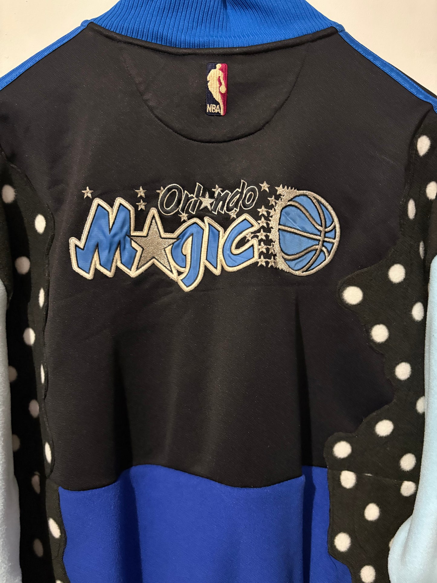 Vintage Y2K Adidas Orlando Magic NBA polka dot fleece patchwork 1/2 zip track jacket sweatshirt.
