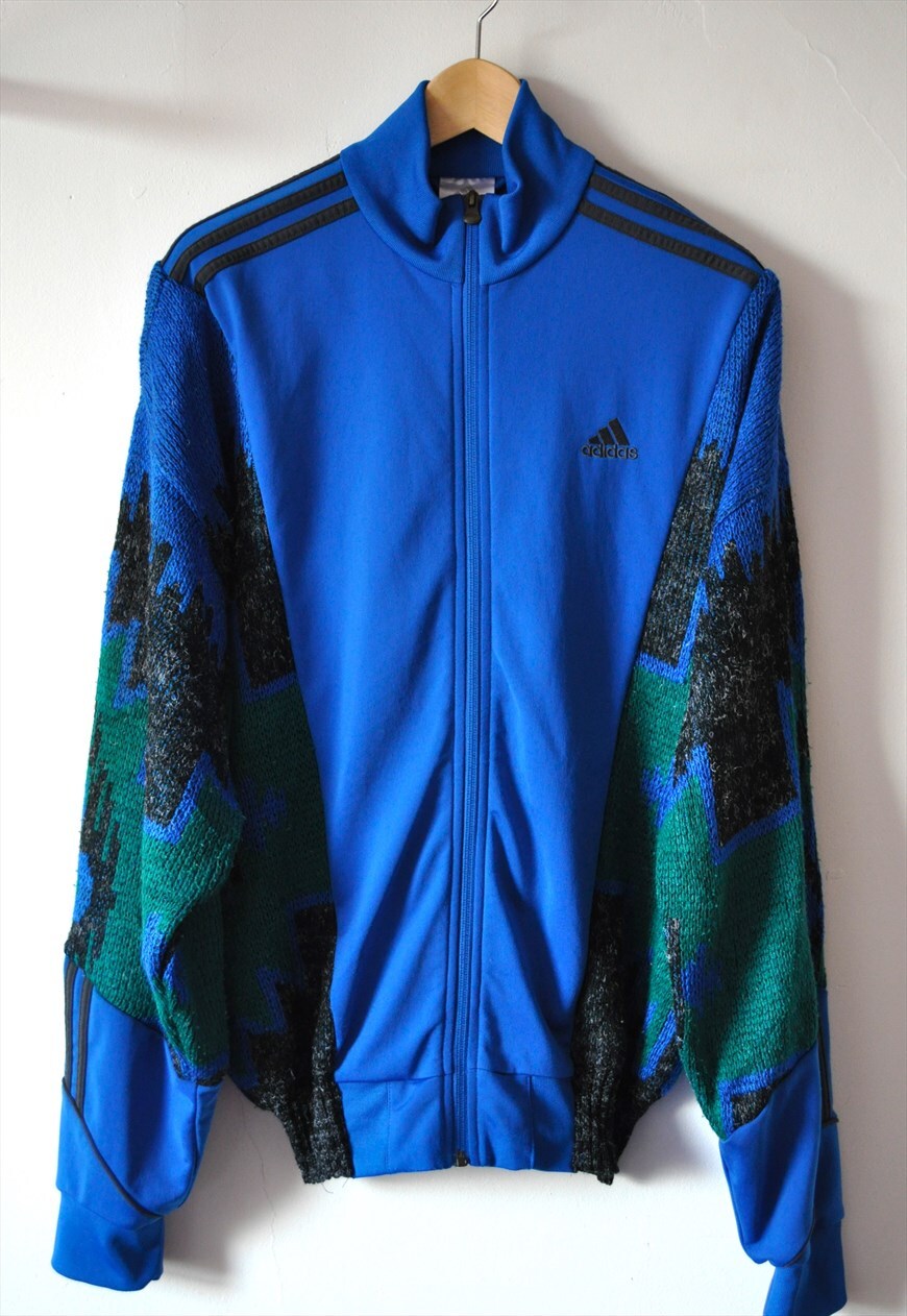 90's vintage adidas reworked track jacket crazy pattern knit.