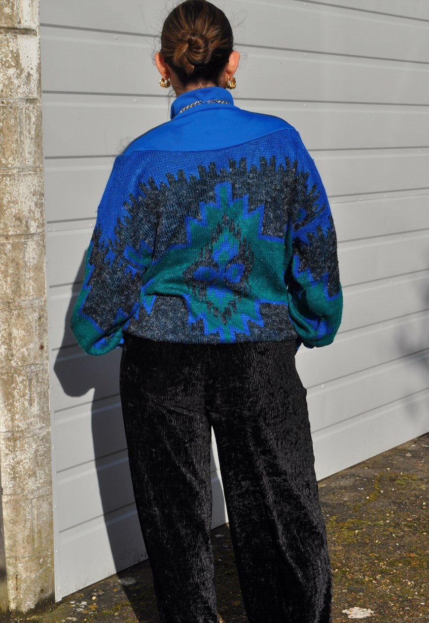 90's vintage adidas reworked track jacket crazy pattern knit.