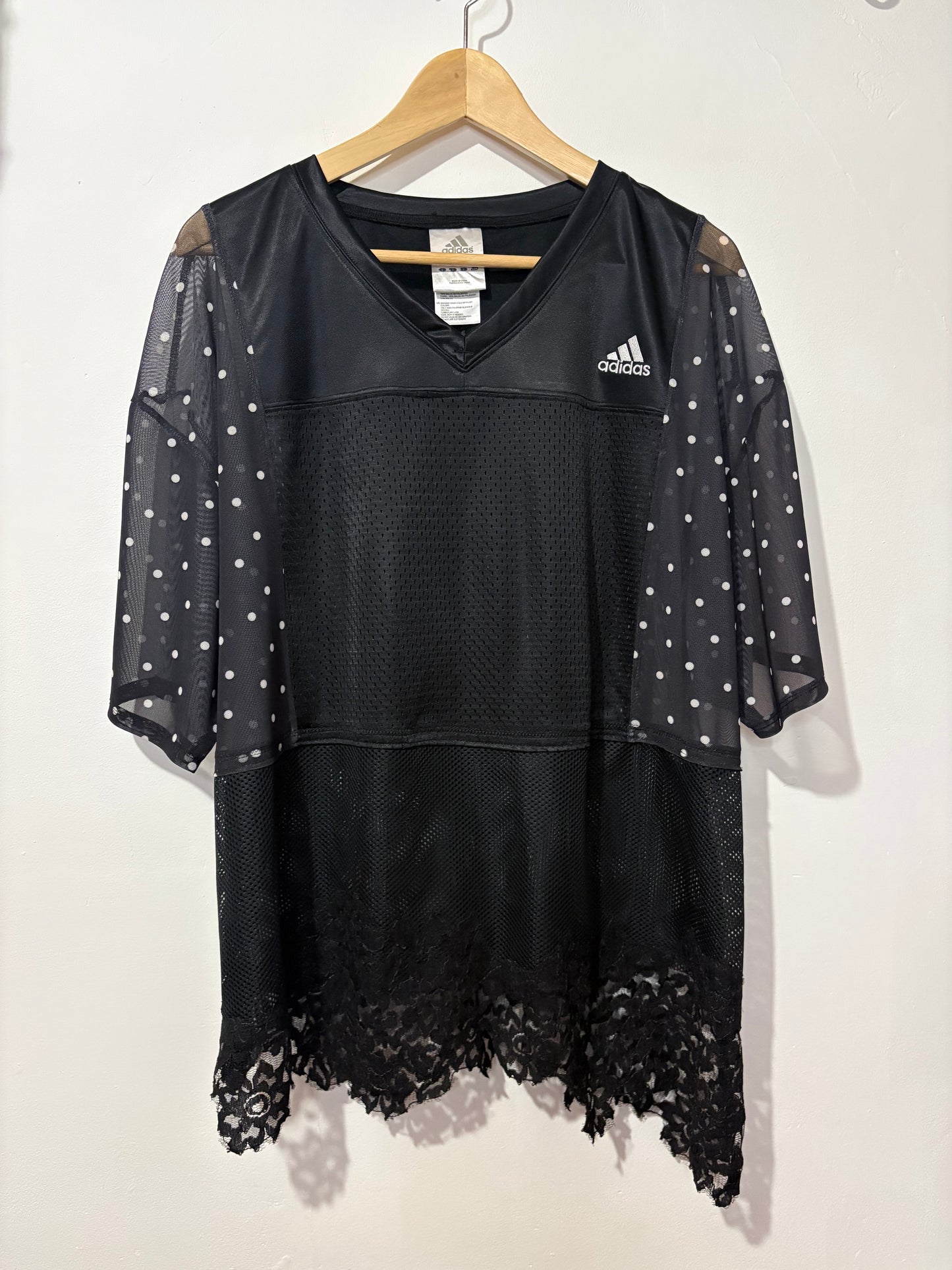 Vintage Y2K adidas polka dot sheer mesh lace patchwork tshirt