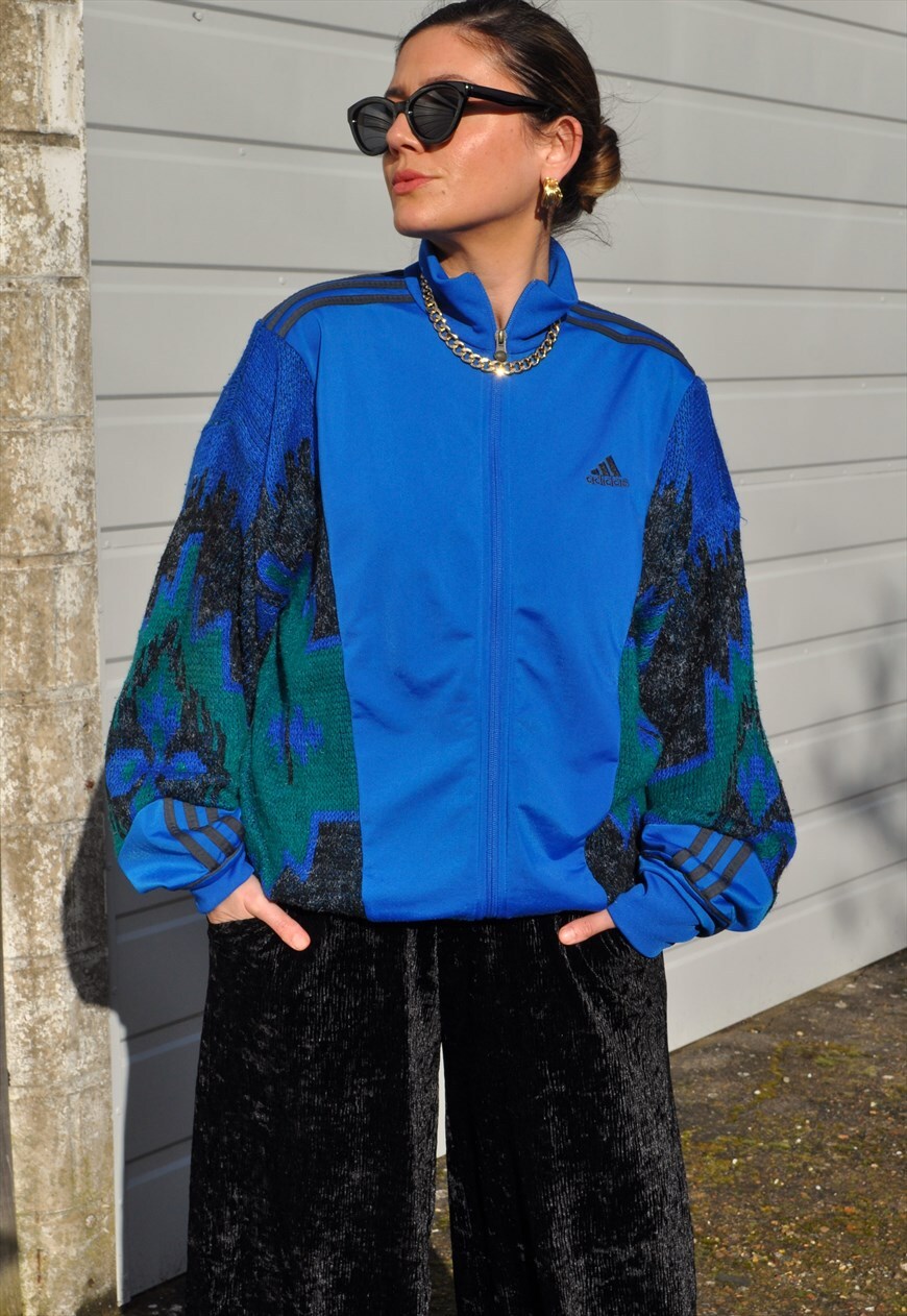 90's vintage adidas reworked track jacket crazy pattern knit.