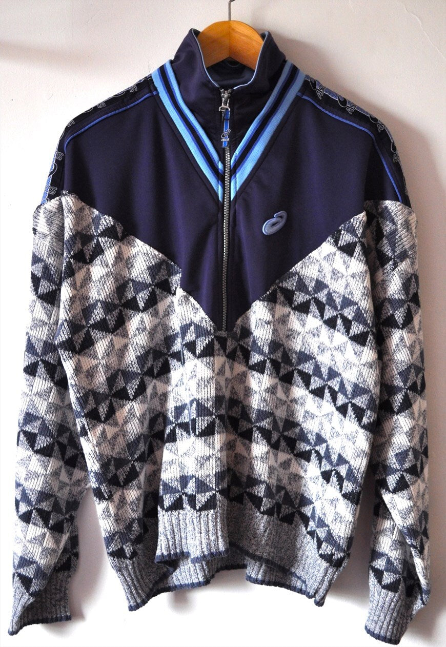 90's vintage Asics reworked track jacket crazy pattern knit.