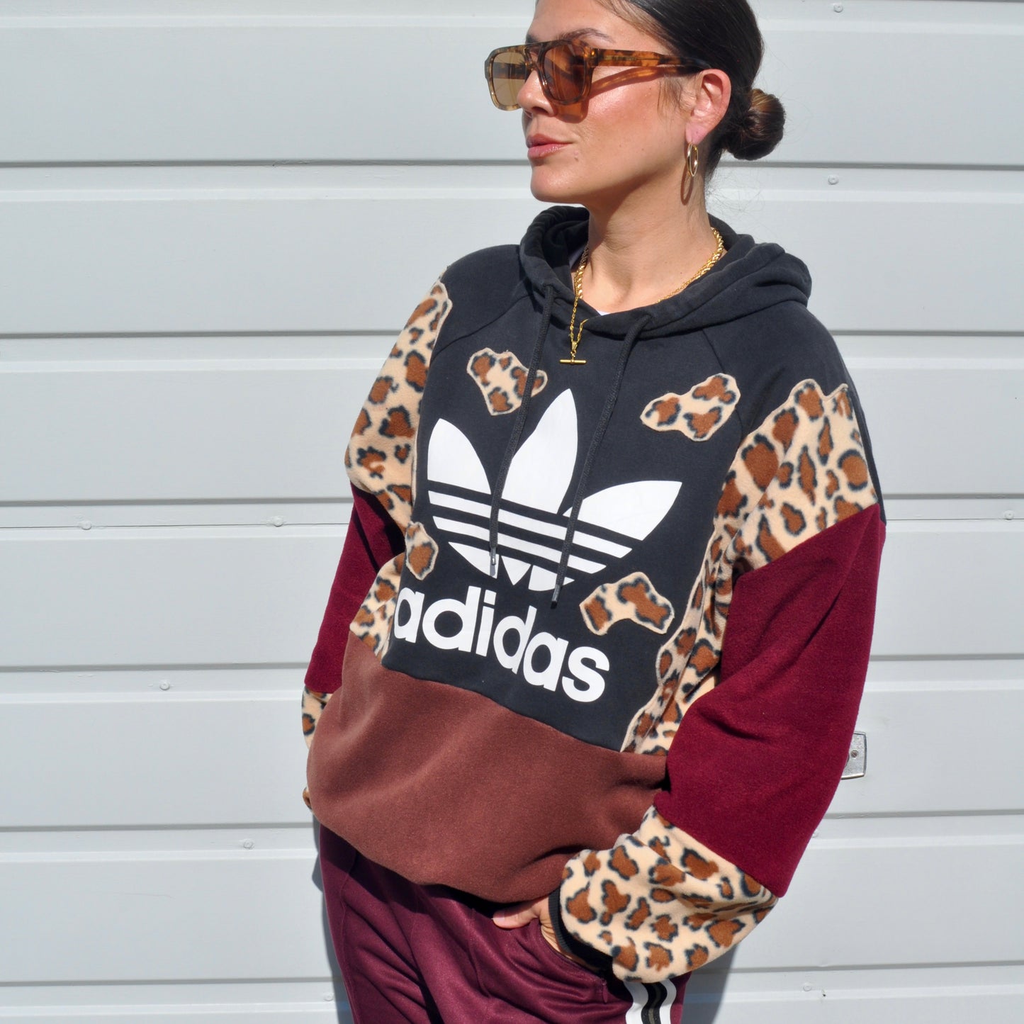 Leopard print fleece adidas hooded sweatshirt