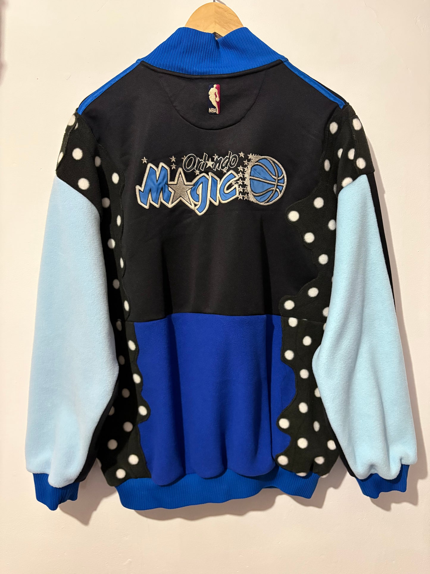 Vintage Y2K Adidas Orlando Magic NBA polka dot fleece patchwork 1/2 zip track jacket sweatshirt.