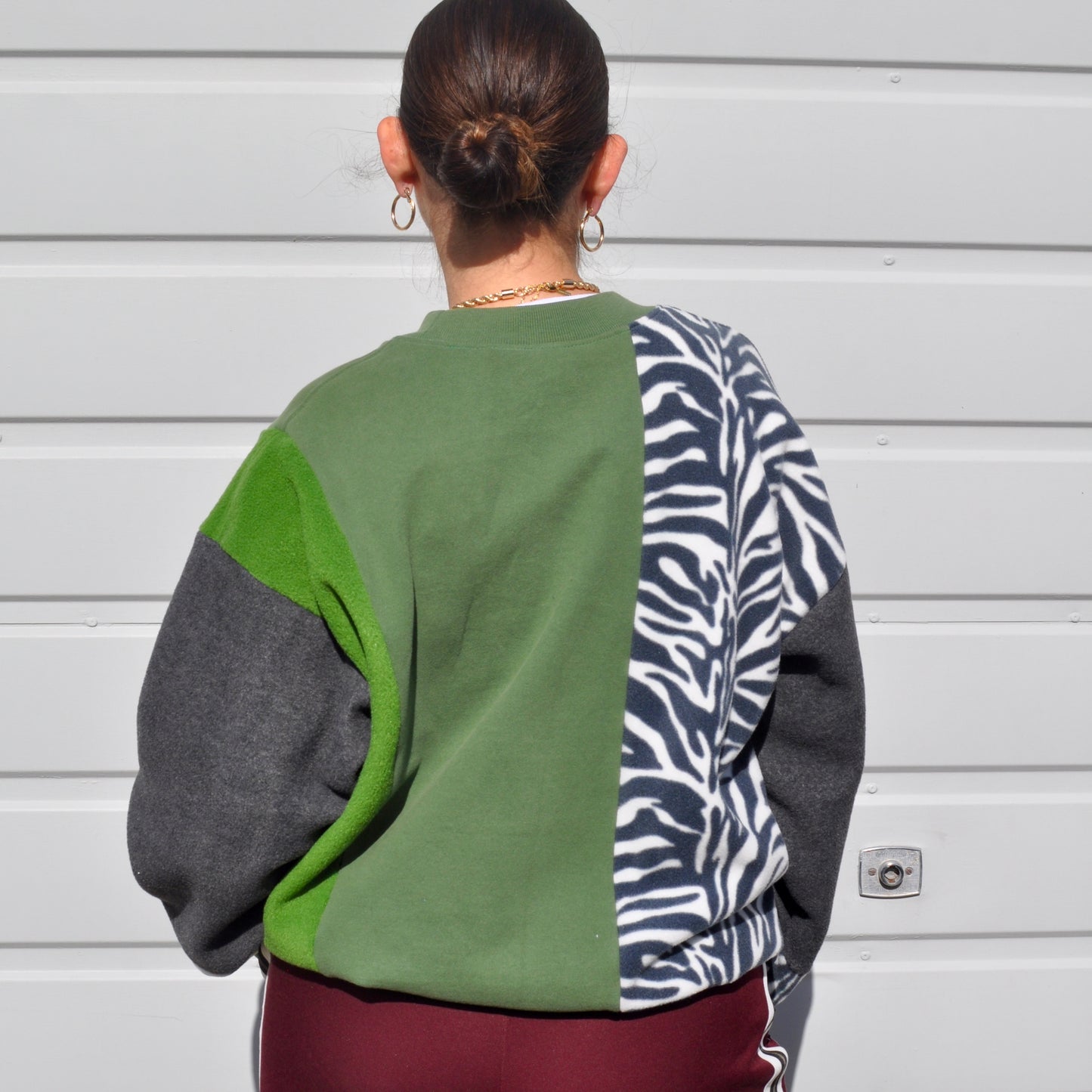 North Face zebra stripe fleece sweatshirt