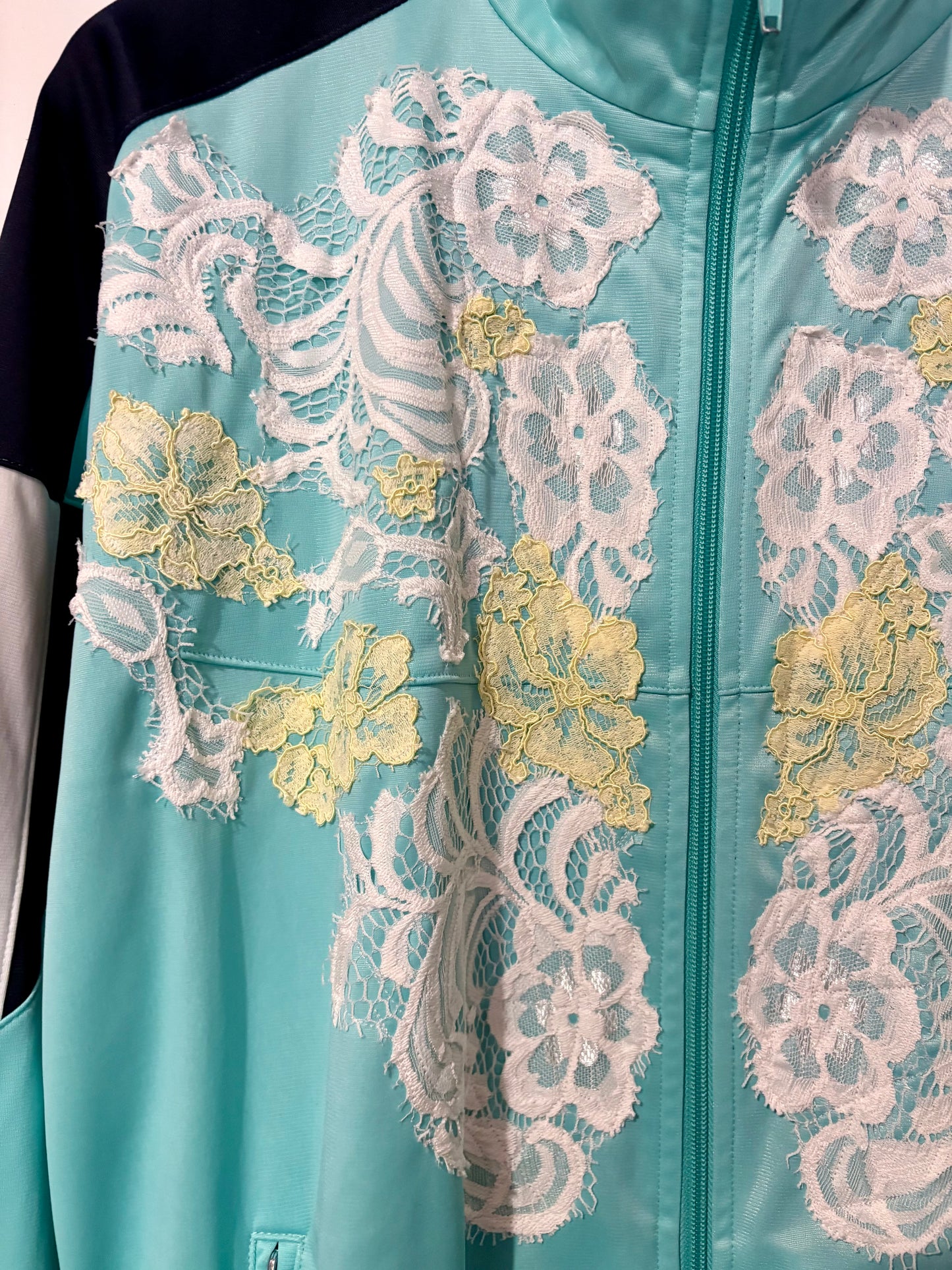 Vintage Y2K adidas pastel lace patchwork track jacket.