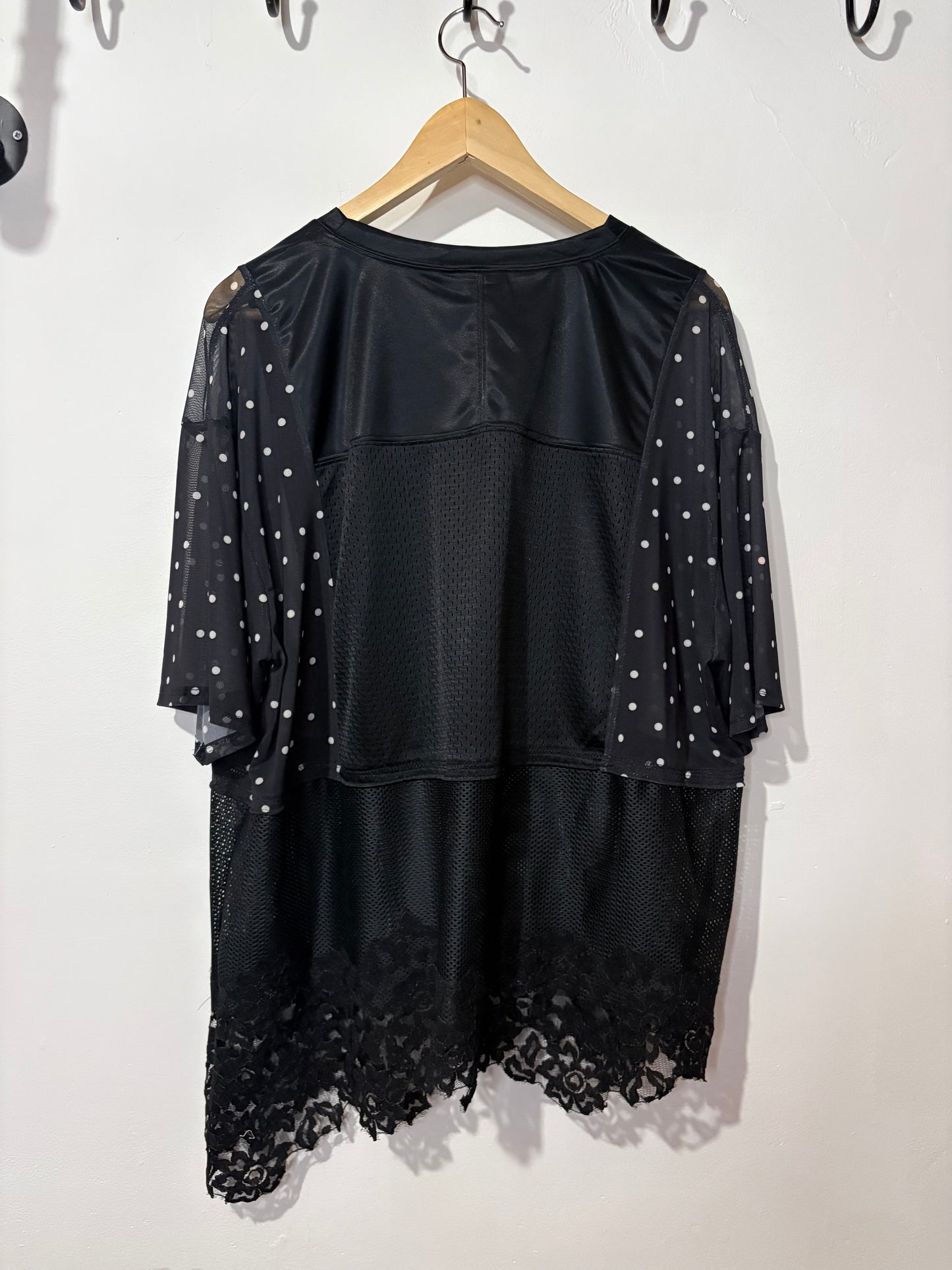 Vintage Y2K adidas polka dot sheer mesh lace patchwork tshirt