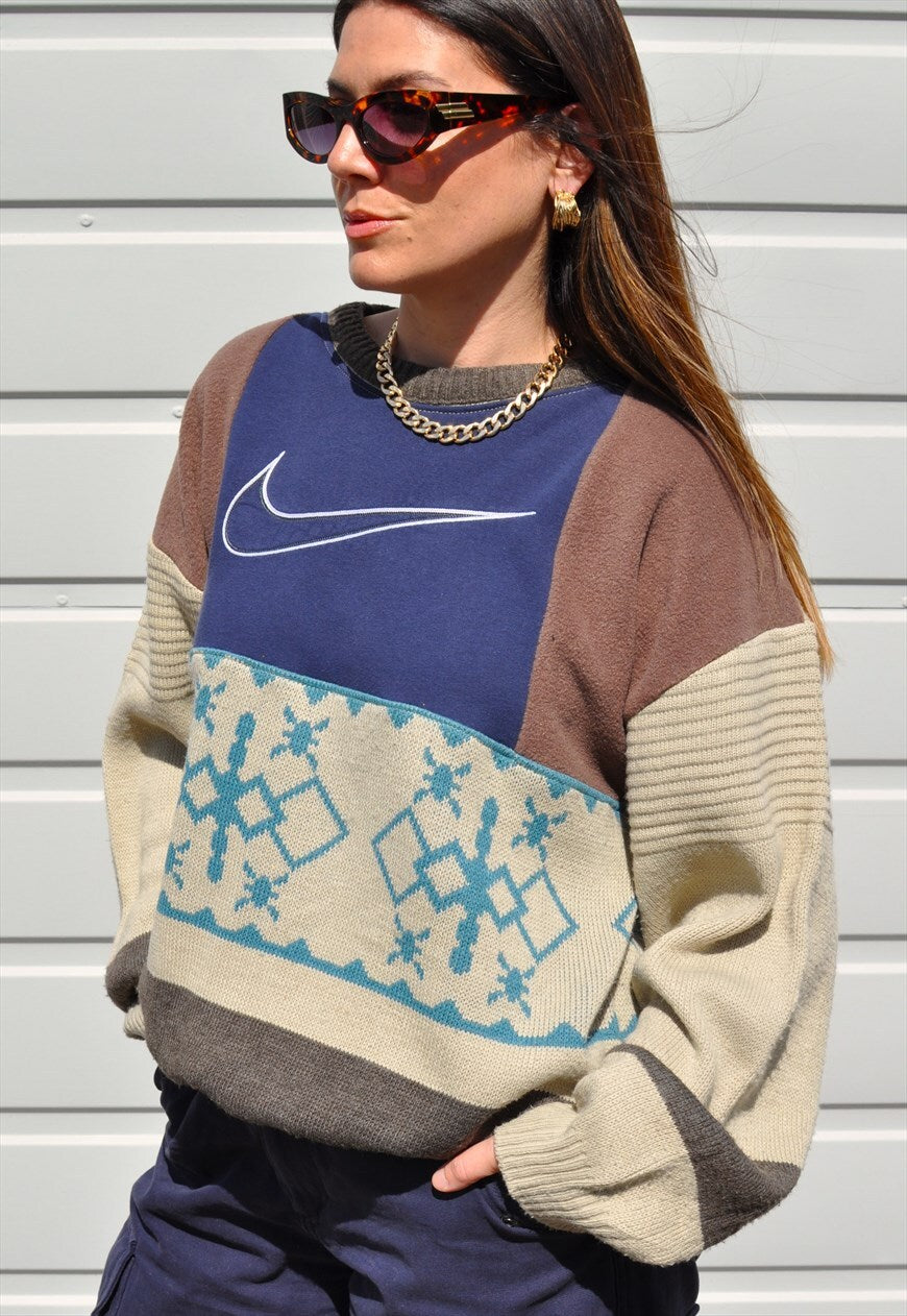 90's vintage Nike reworked abstract pattern knit sweatshirt.