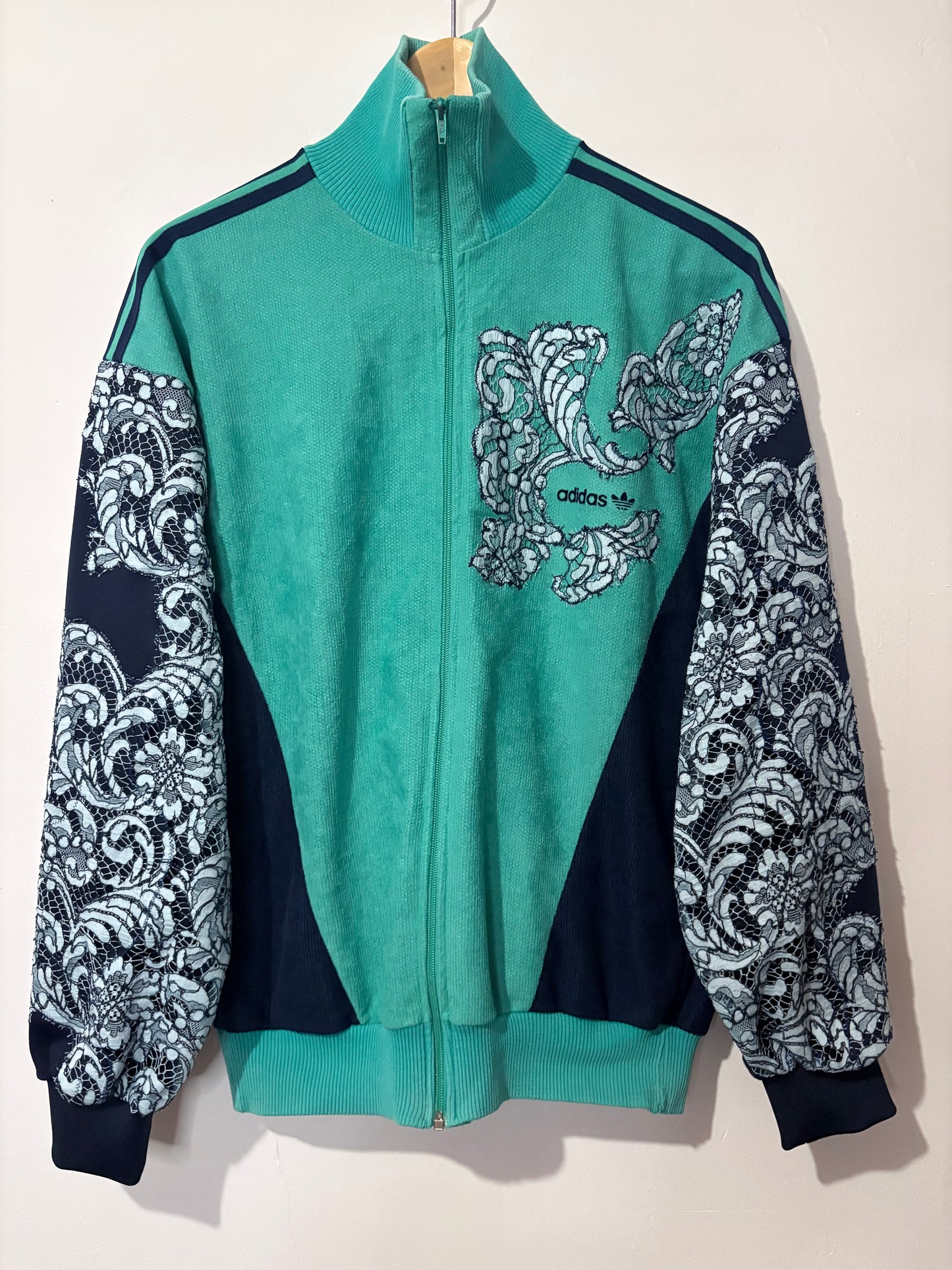 Vintage Y2K adidas baby blue lace patchwork track jacket.