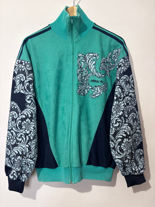 Vintage Y2K adidas baby blue lace patchwork track jacket.