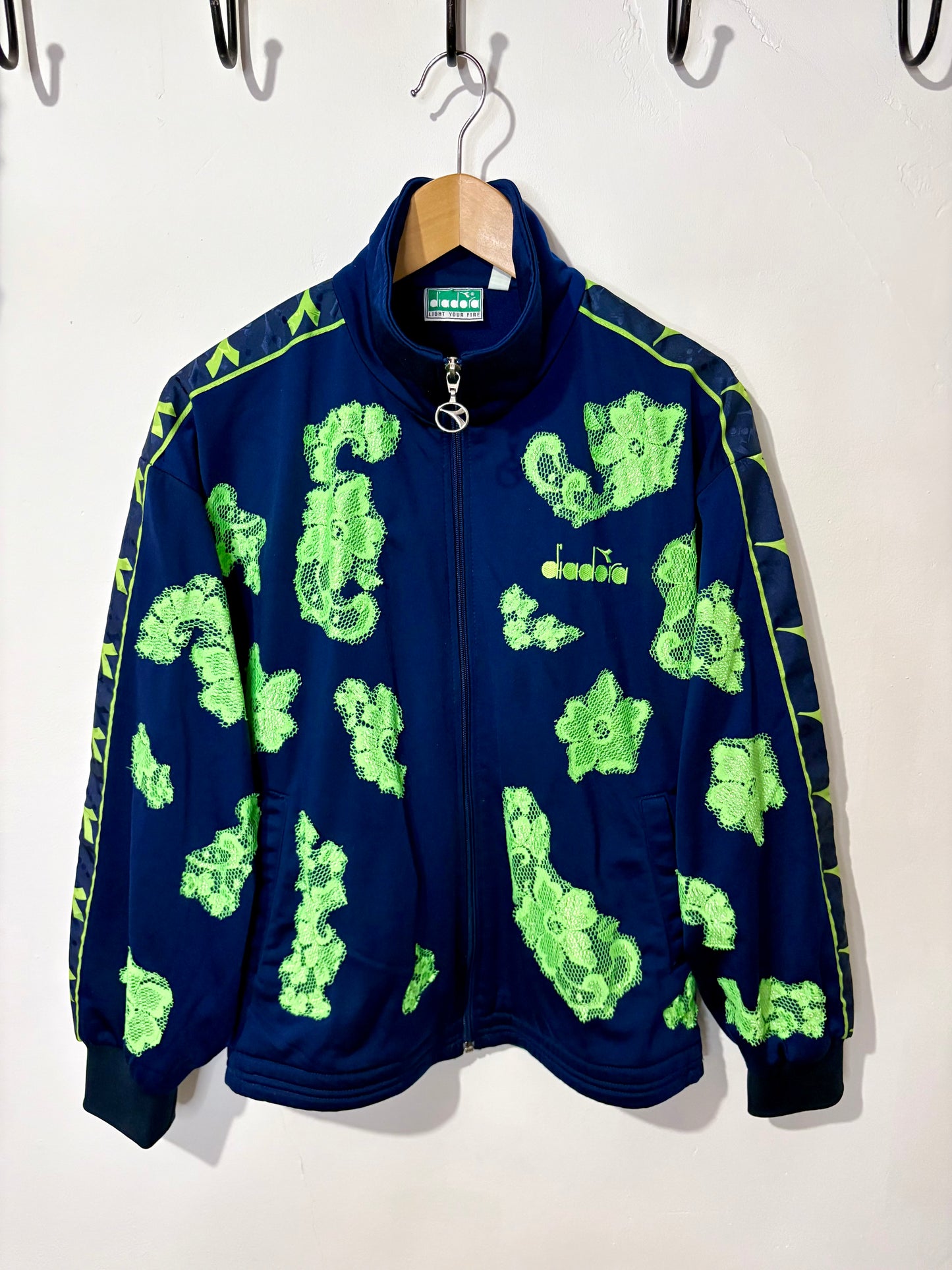 Vintage Y2K diadora lime green  lace patchwork track jacket.