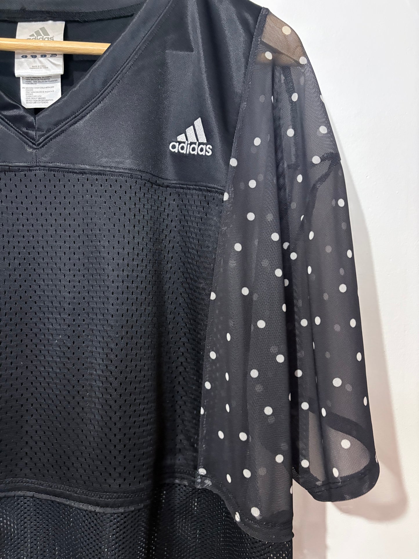 Vintage Y2K adidas polka dot sheer mesh lace patchwork tshirt