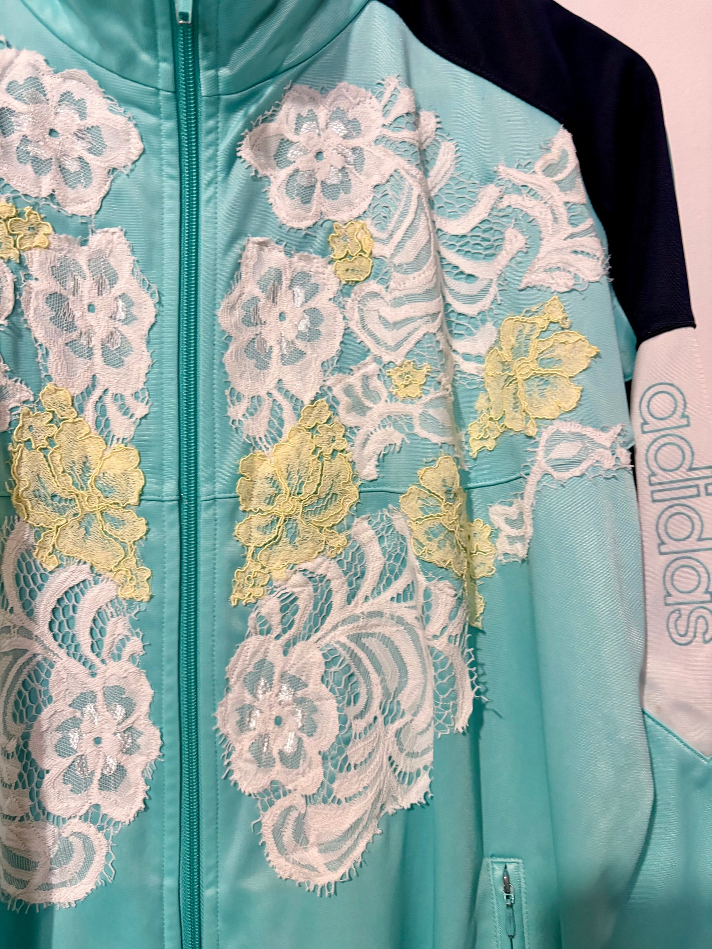 Vintage Y2K adidas pastel lace patchwork track jacket.