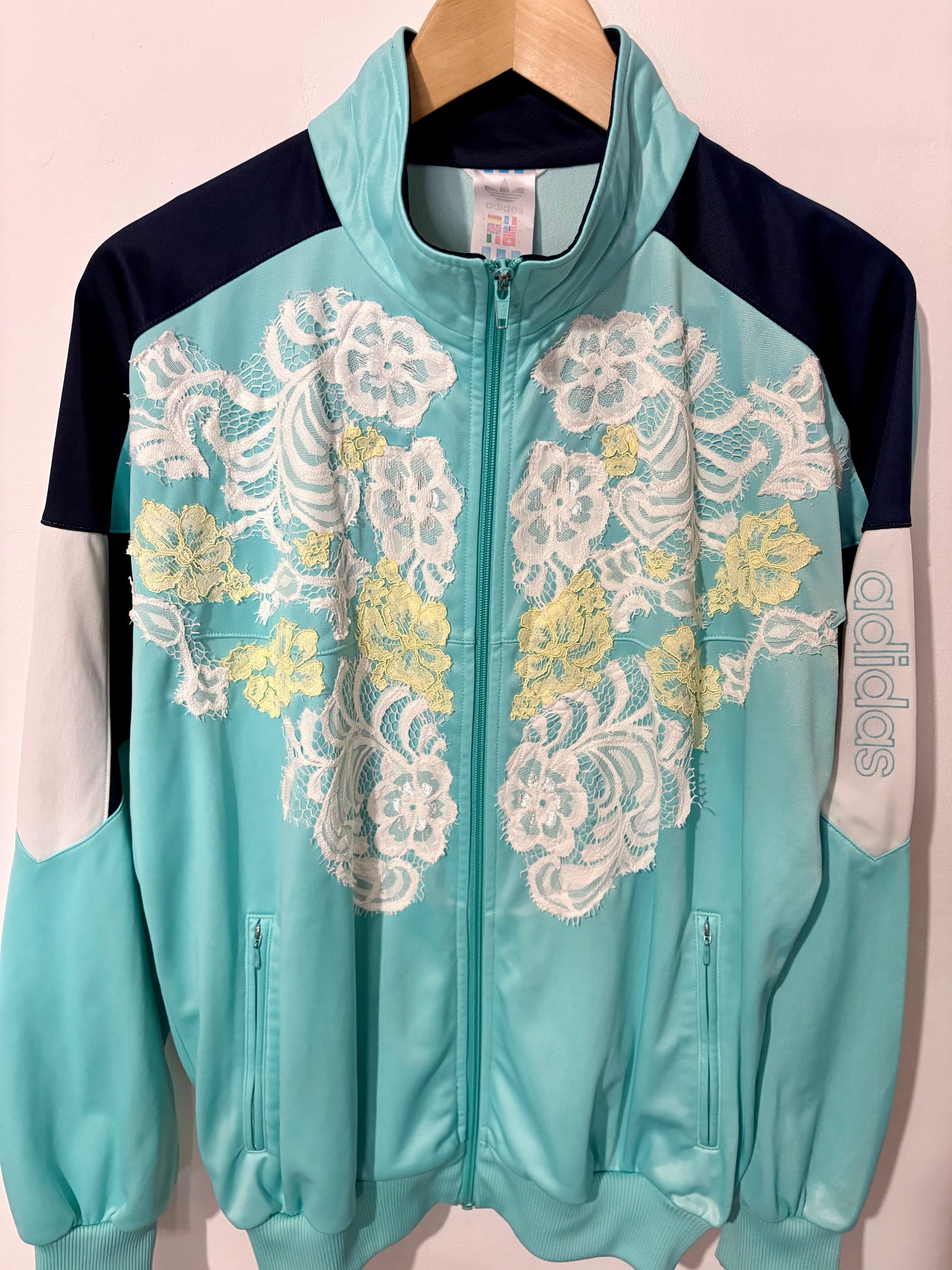 Vintage Y2K adidas pastel lace patchwork track jacket.