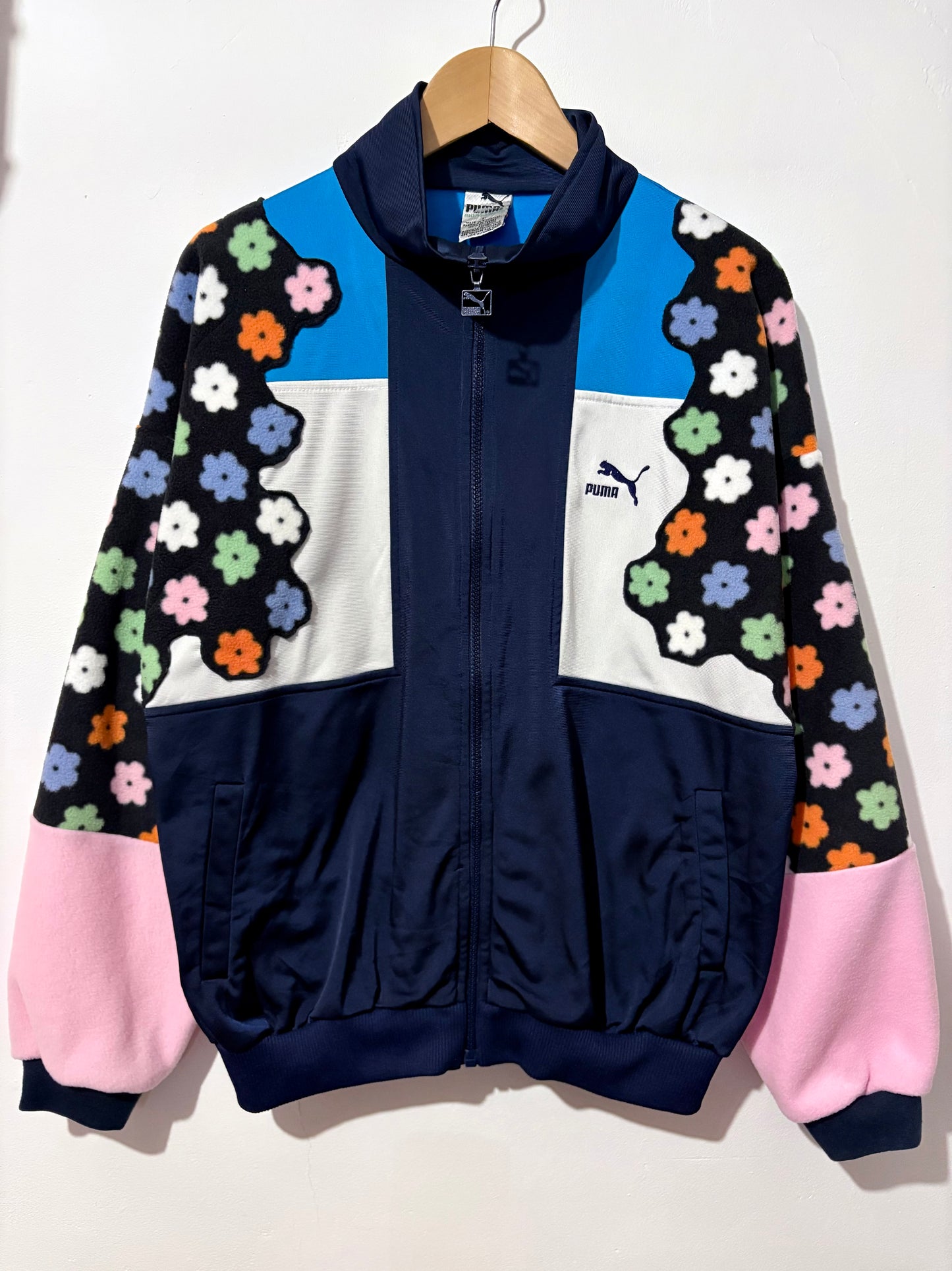 Vintage Y2K Puma flower floral pastel fleece patchwork track jacket.