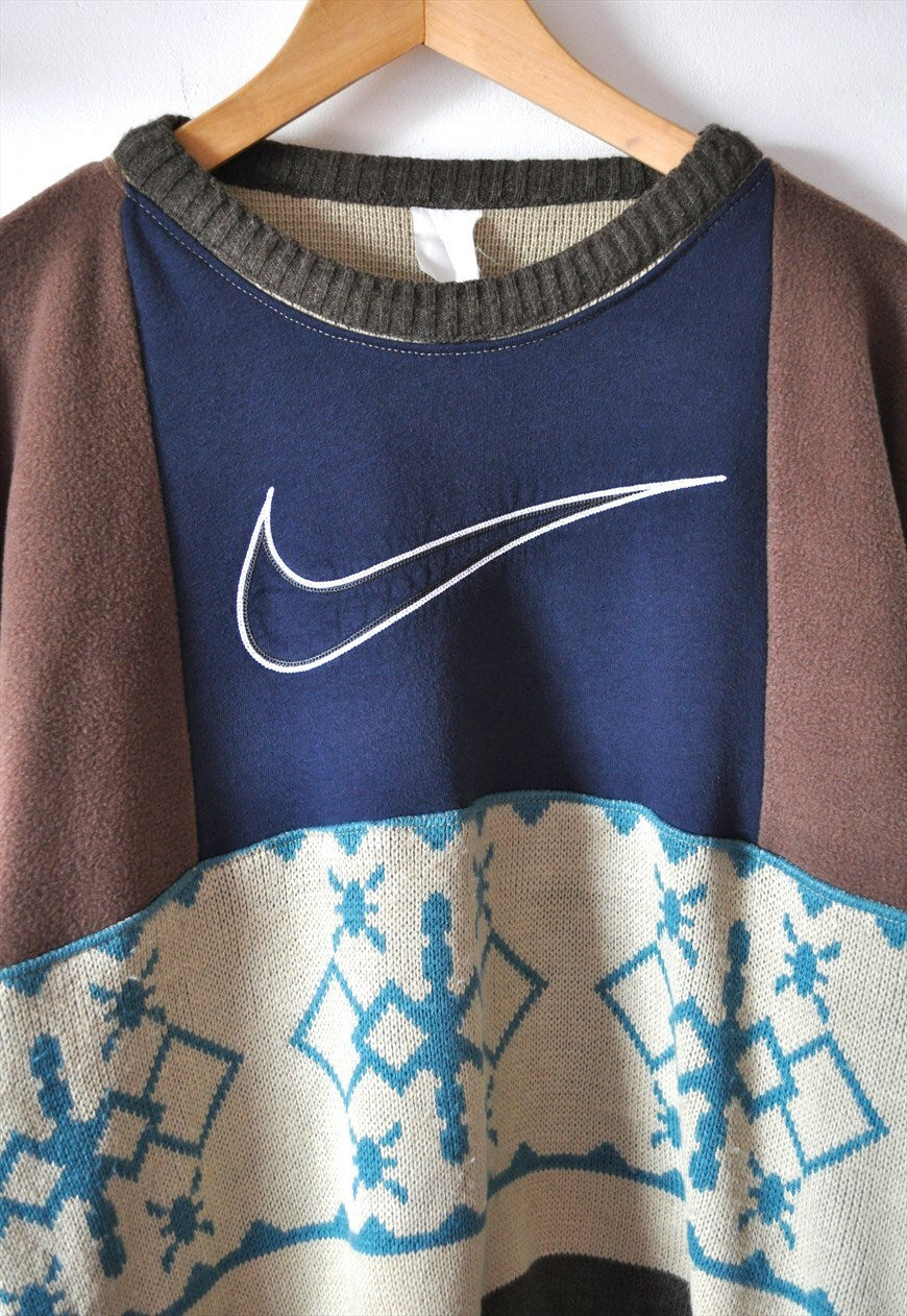 90's vintage Nike reworked abstract pattern knit sweatshirt.