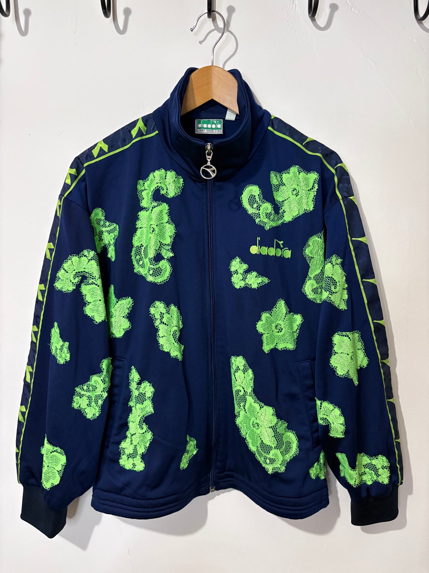 Vintage Y2K diadora lime green  lace patchwork track jacket.