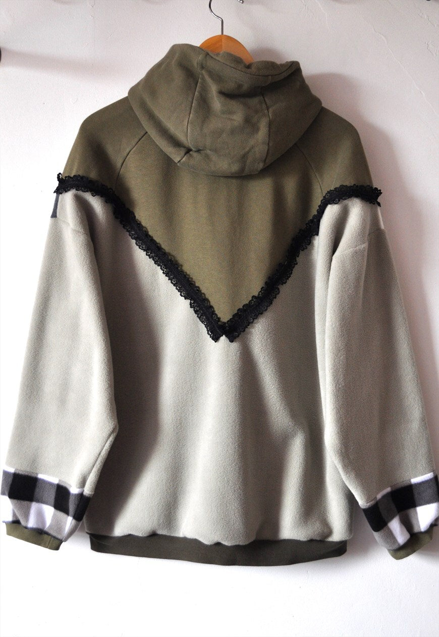 Y2K vintage reworked Nike check lace frill 1/4 zip hoodie.