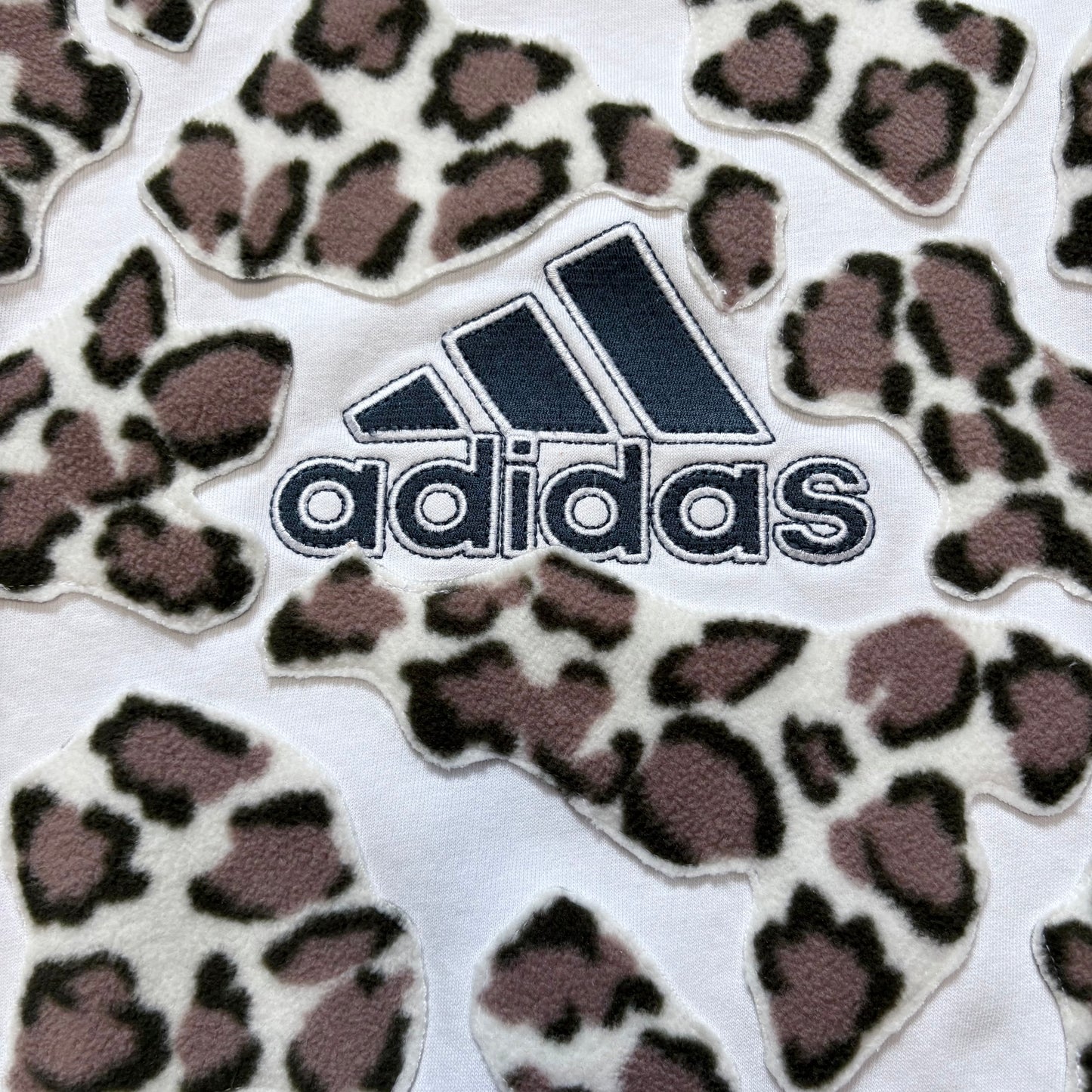Leopard print fleece patchwork adidas logo sweatshirt