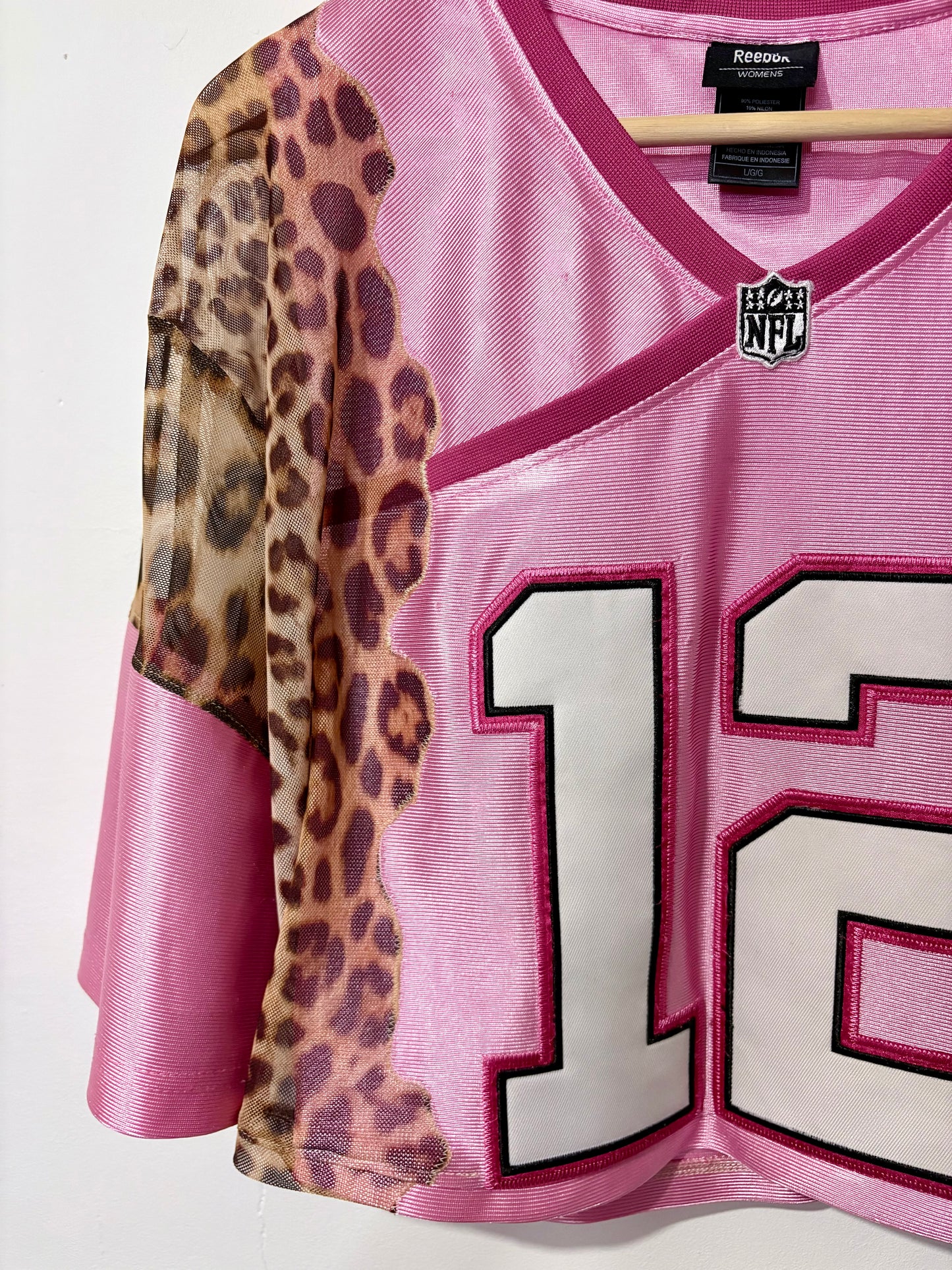 Vintage Y2K NFL Green Bay Packers leopard print sheer mesh cropped jersey tshirt.