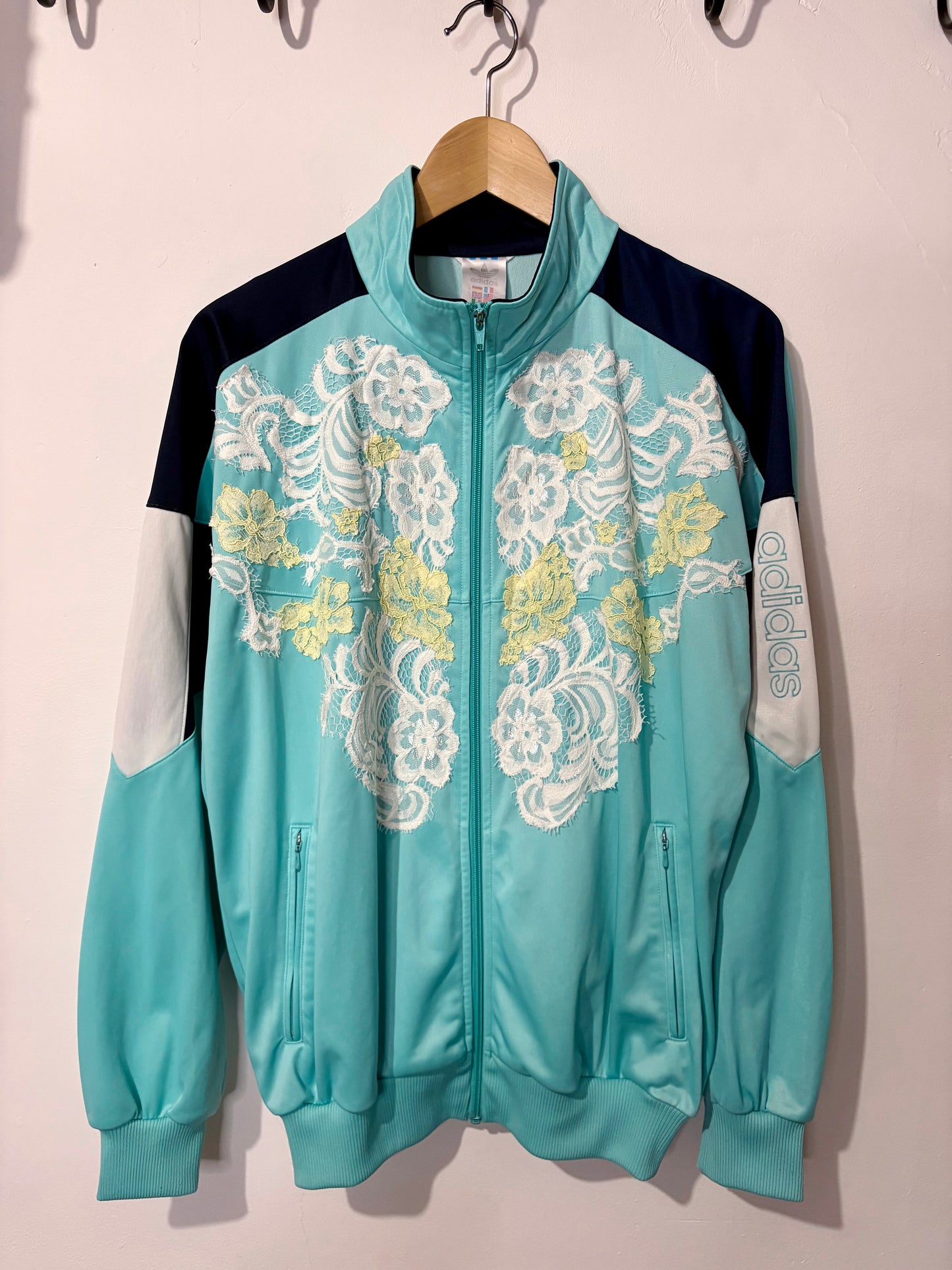 Vintage Y2K adidas pastel lace patchwork track jacket.