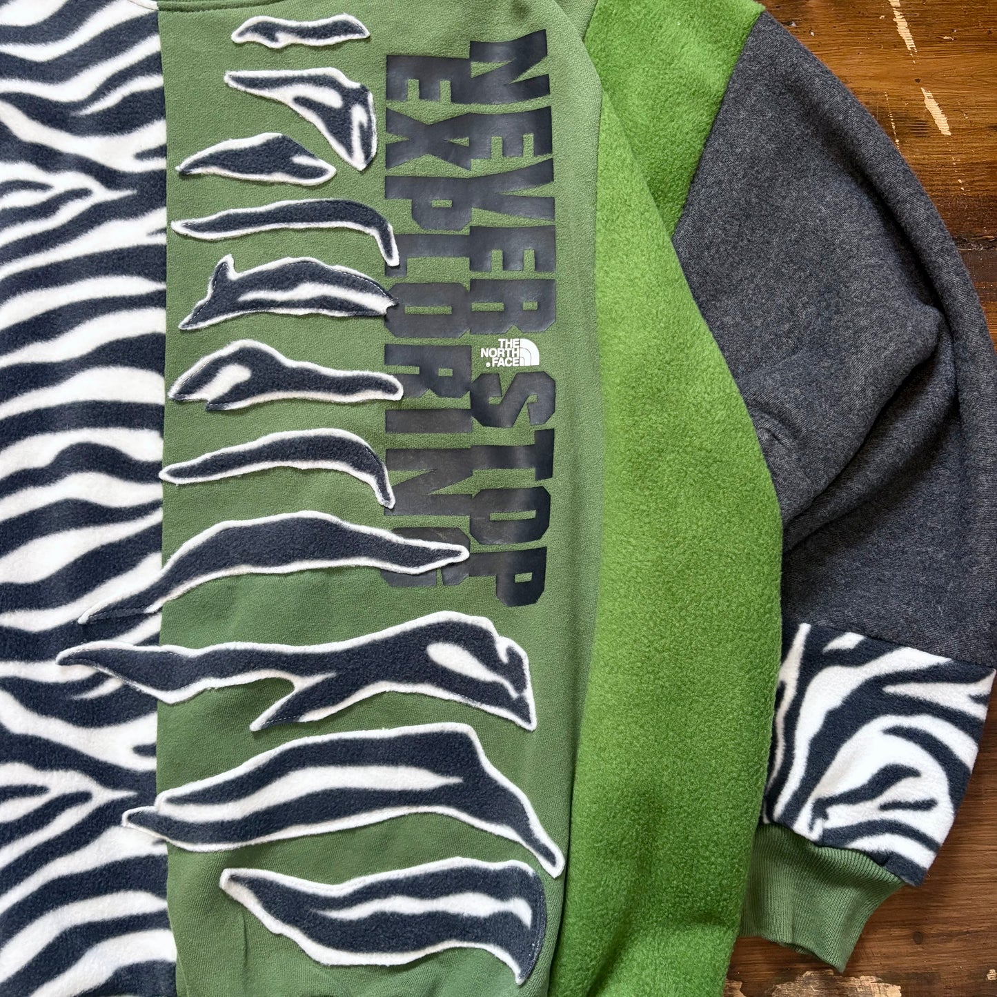 North Face zebra stripe fleece sweatshirt