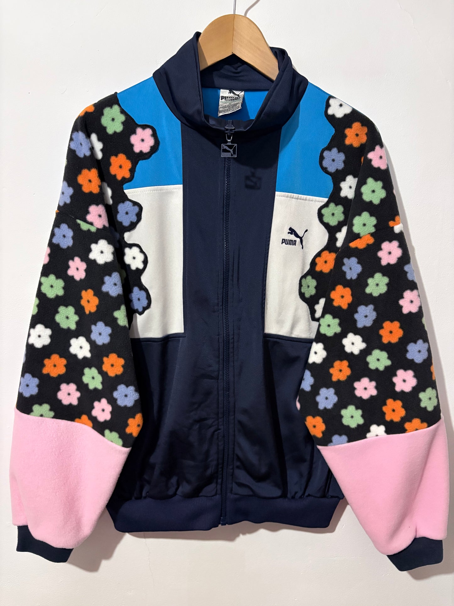Vintage Y2K Puma flower floral pastel fleece patchwork track jacket.