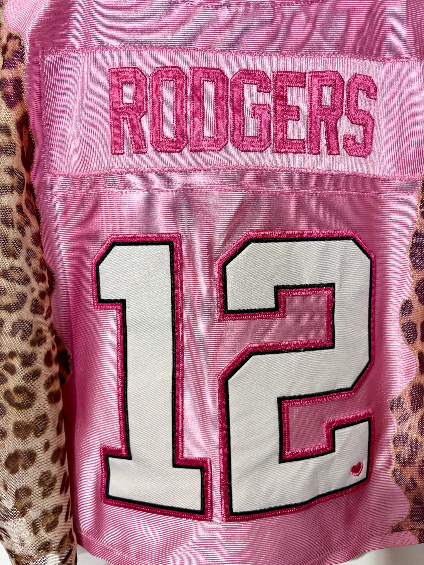 Vintage Y2K NFL Green Bay Packers leopard print sheer mesh cropped jersey tshirt.