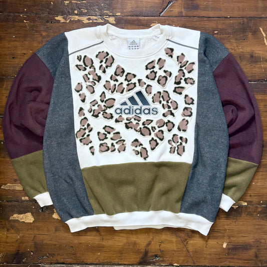 Leopard print fleece patchwork adidas logo sweatshirt