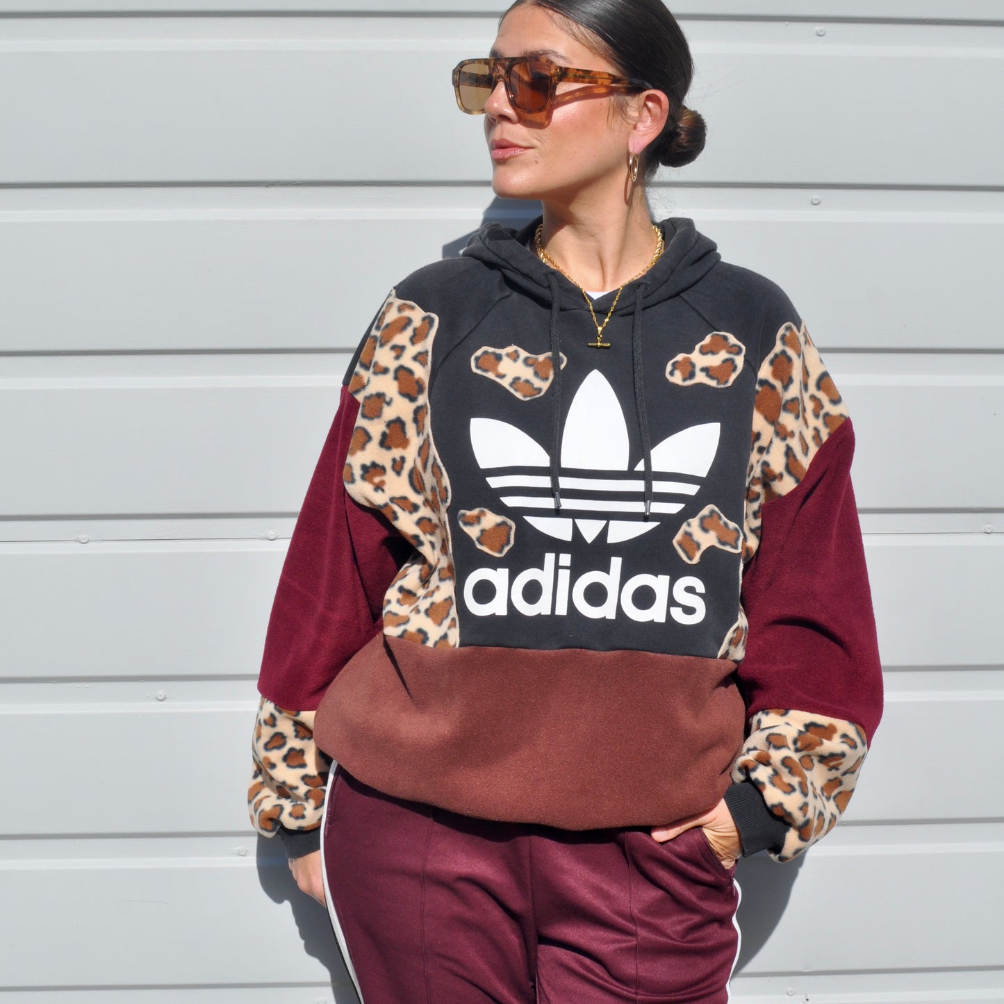 Leopard print fleece adidas hooded sweatshirt