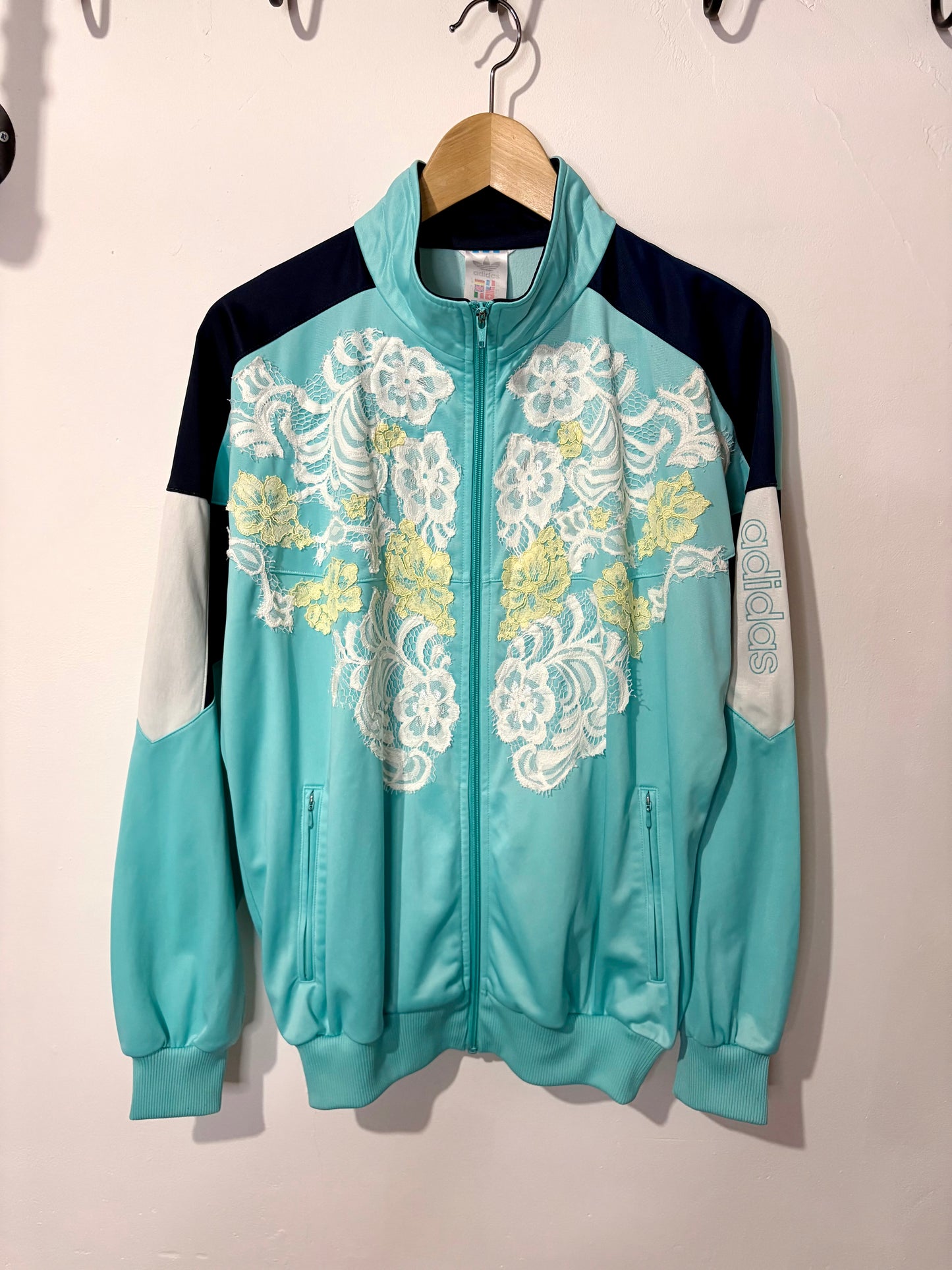 Vintage Y2K adidas pastel lace patchwork track jacket.