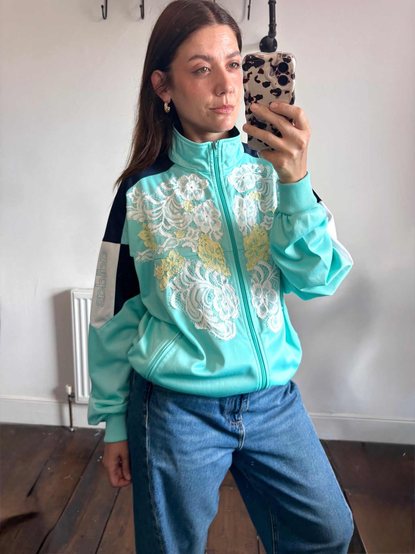 Vintage Y2K adidas pastel lace patchwork track jacket.